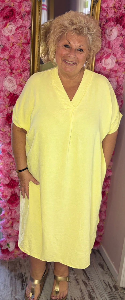 Lange Jurk Summer Geel Maat 48 t/m 54-56