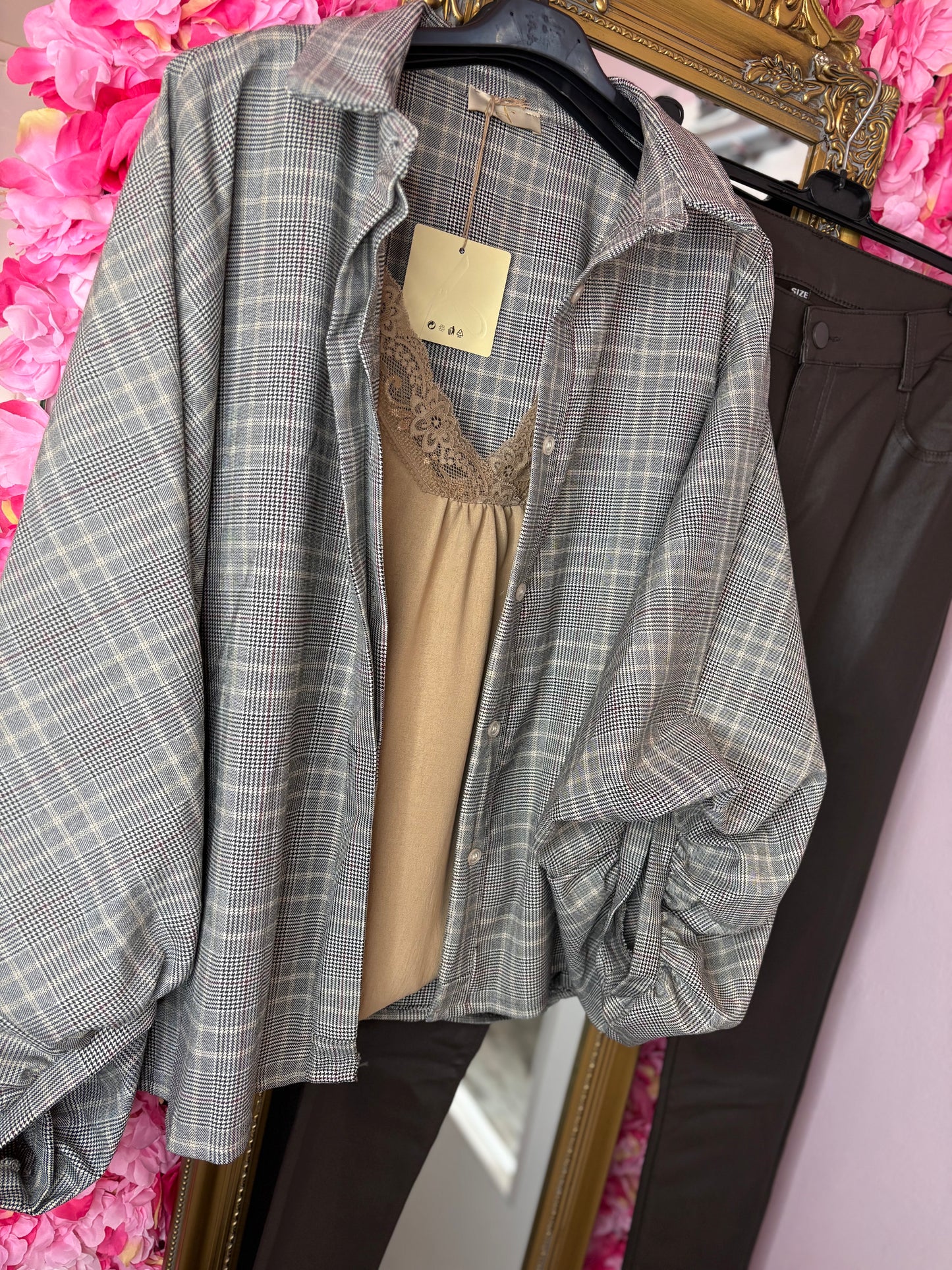 Blouse Check Chan Bruin Plus Size Maat 44 t/m 48-50