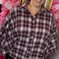 Blouse Check Butterfly Bordeaux  Plus Size Maat 44 t/m 48-50