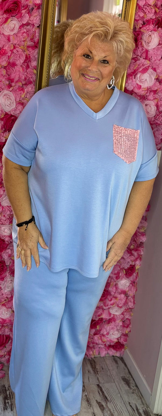 Comfy Set Glitter Blauw Plus Size maat 46 t/m 54