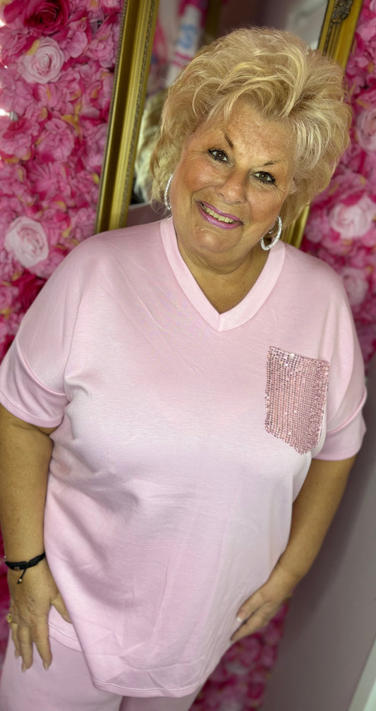 Comfy Set Glitter Roze Plus Size maat 46 t/m 54