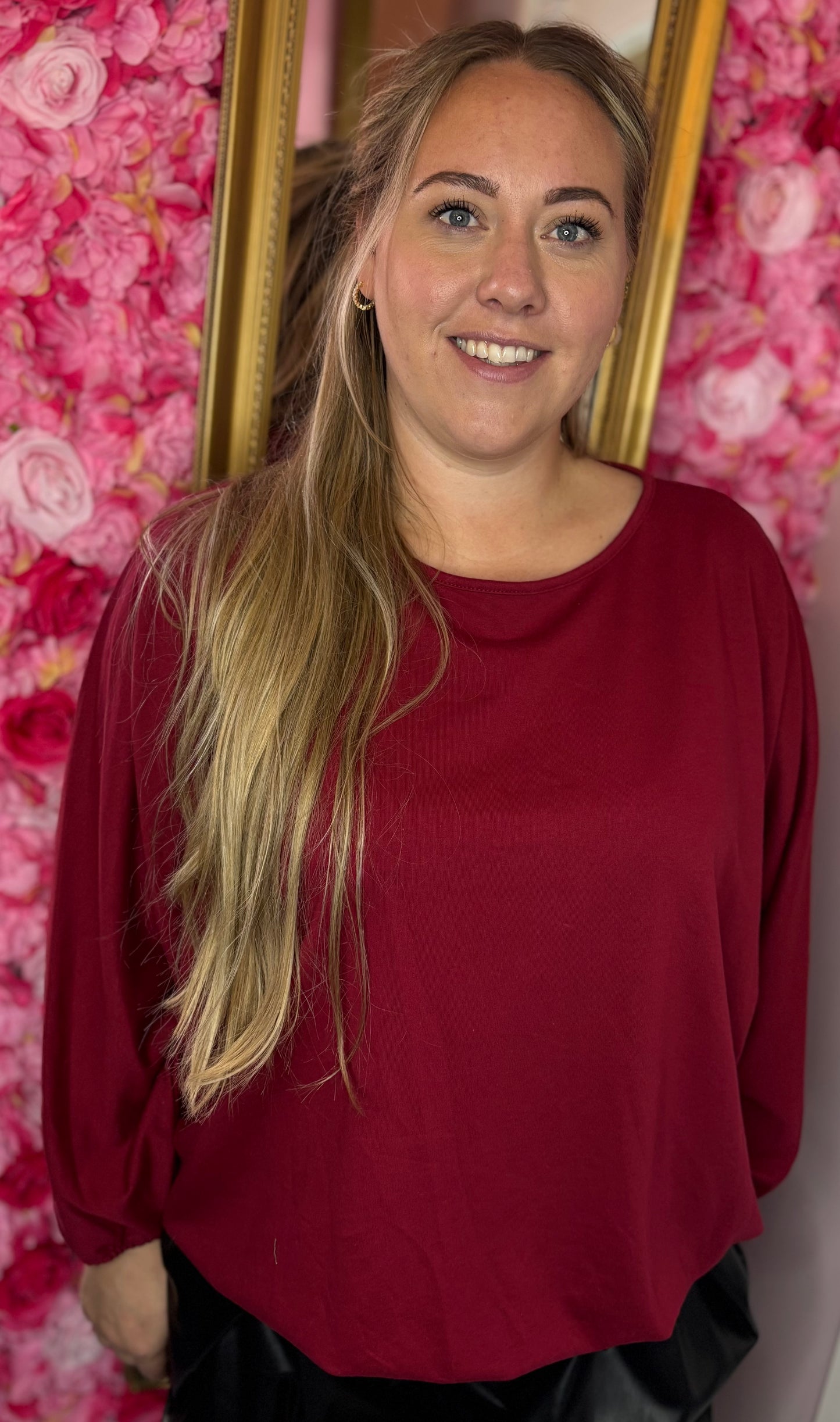 Long Sleeve Balloon Soft Bordeaux Plus Size maat 46 t/m 50