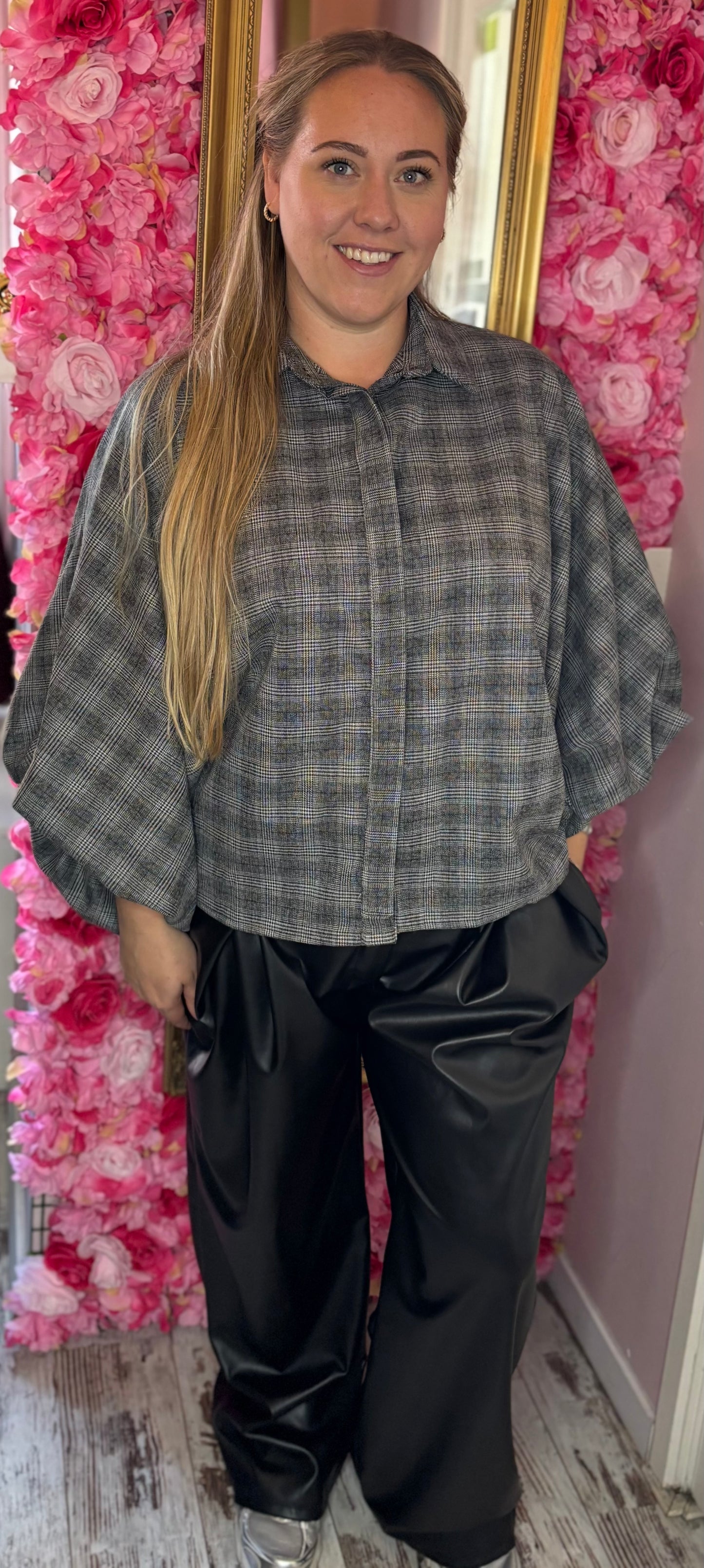 Blouse Check Chan Zwart Plus Size Maat 44 t/m 48-50