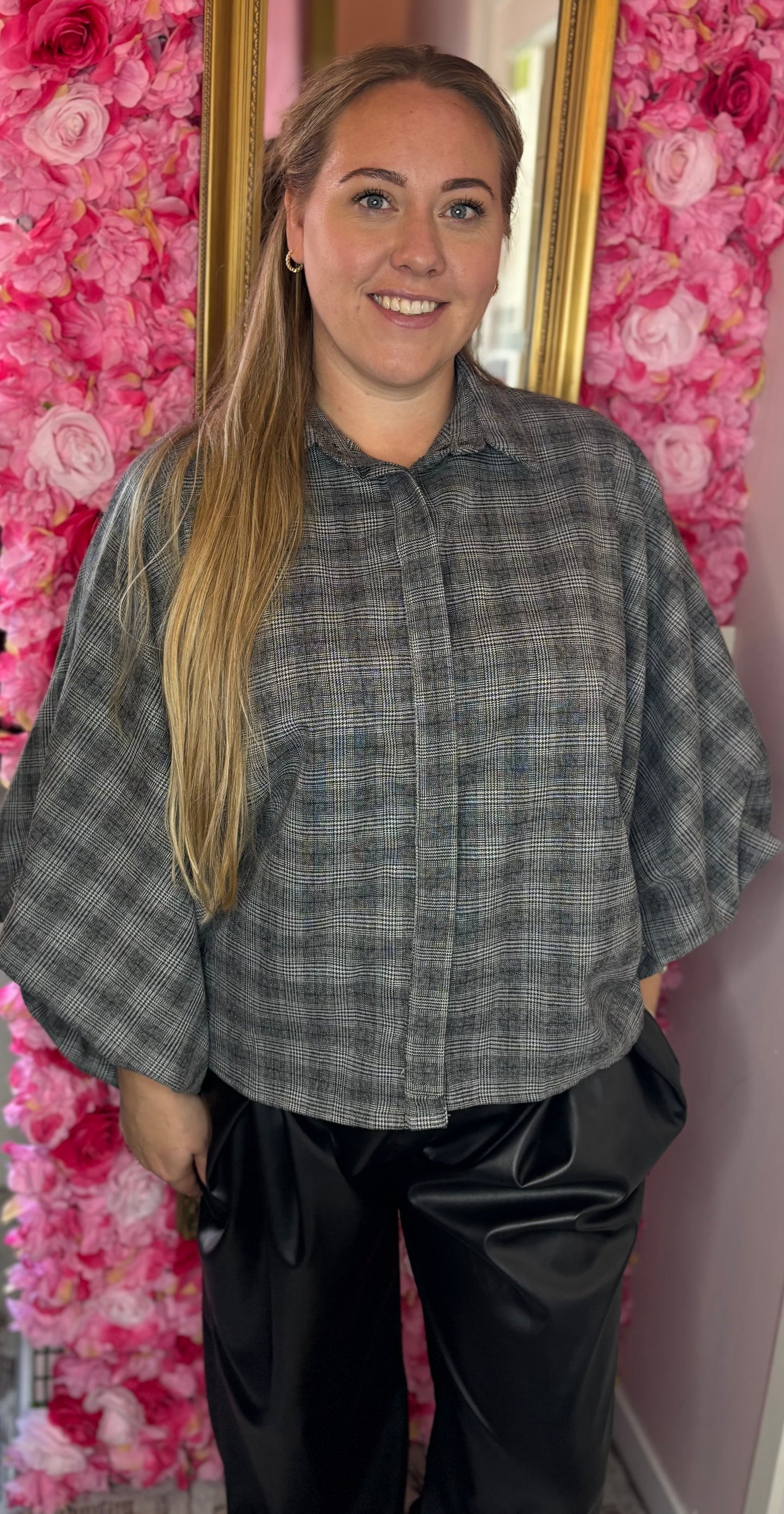Blouse Check Chan Zwart Plus Size Maat 44 t/m 48-50