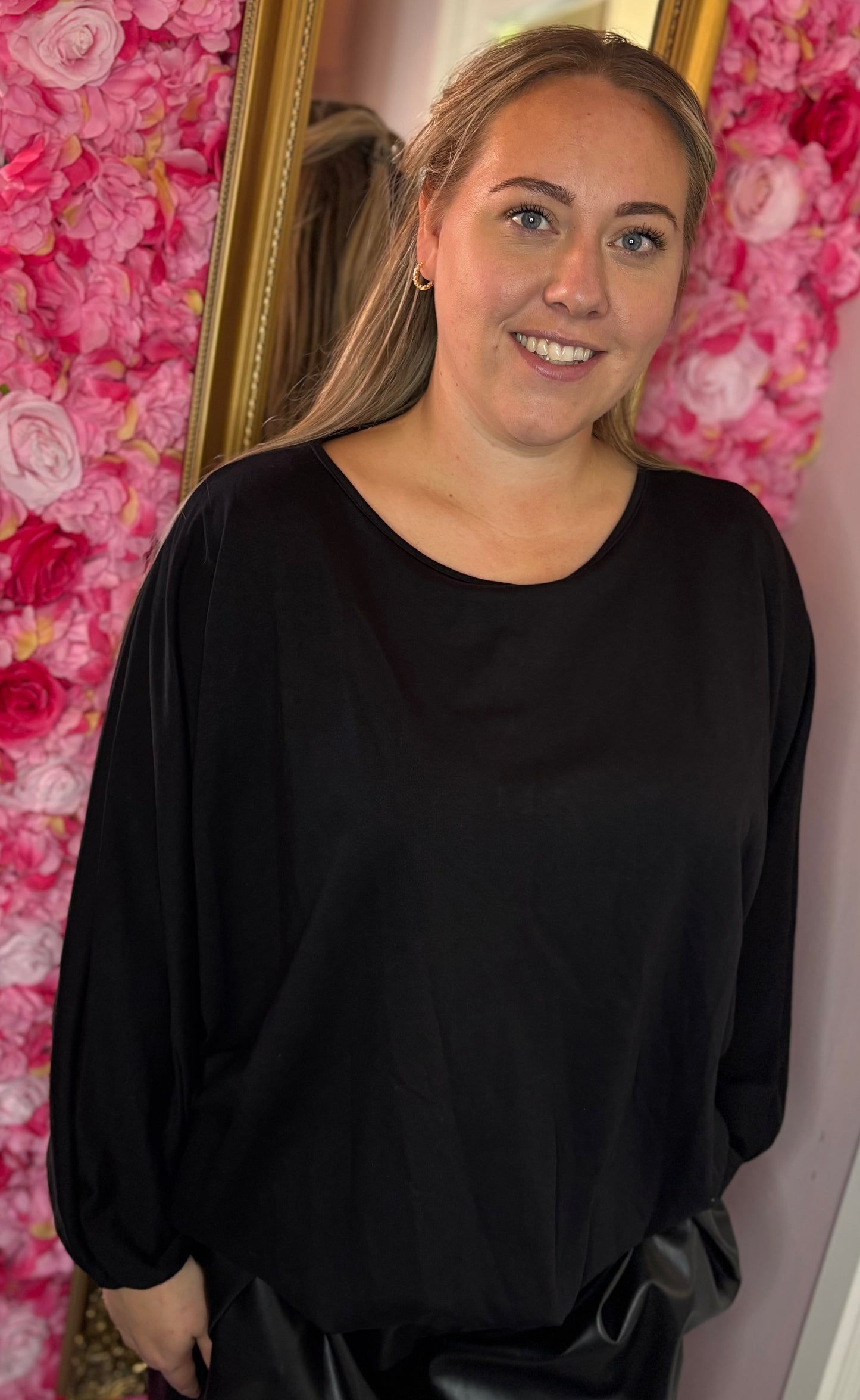 Long Sleeve Balloon Soft Zwart Plus Size maat 46 t/m 50