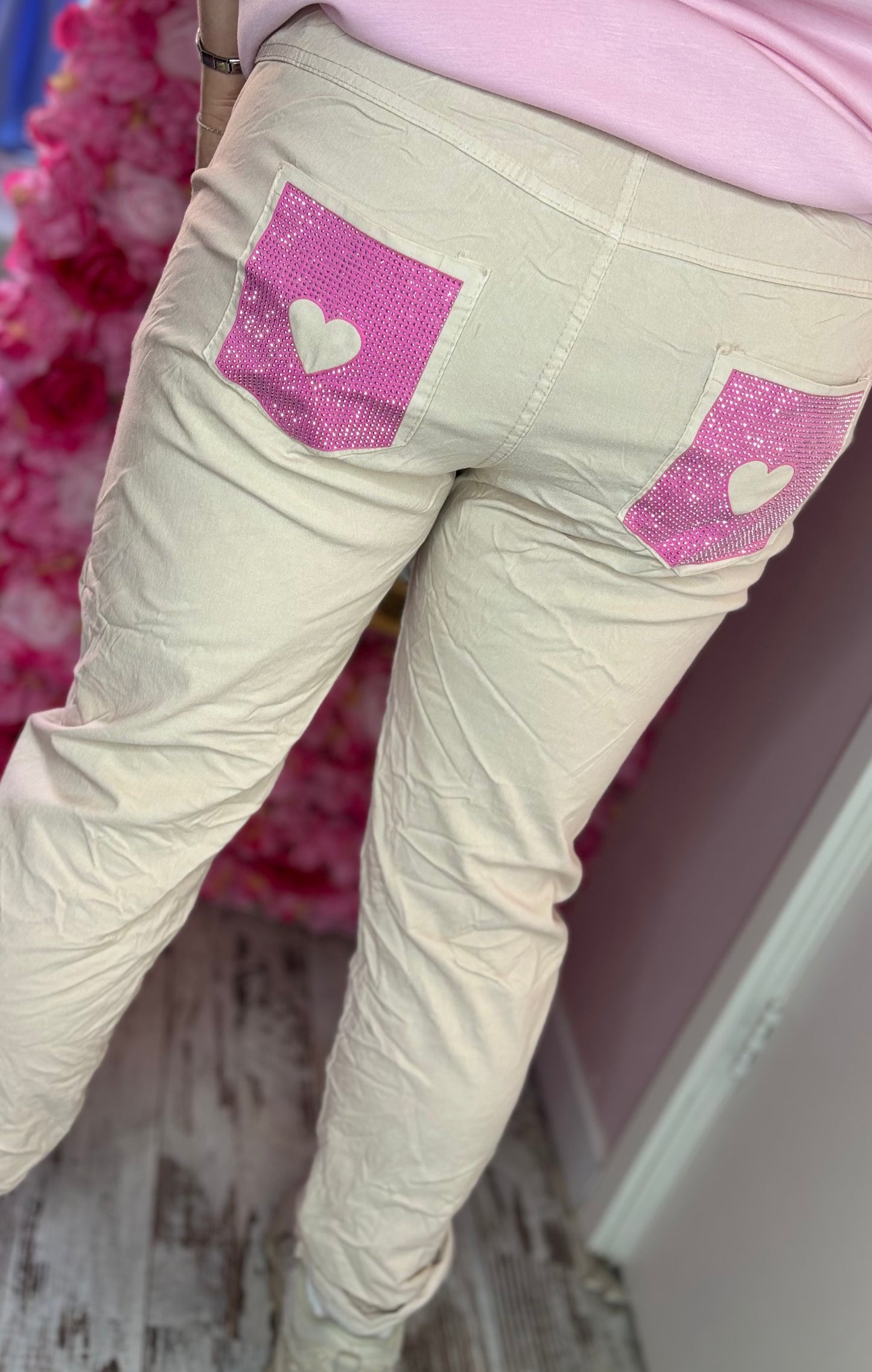Broek Stretch Sparkle Beige Plus Size Maat 46 t/m 52