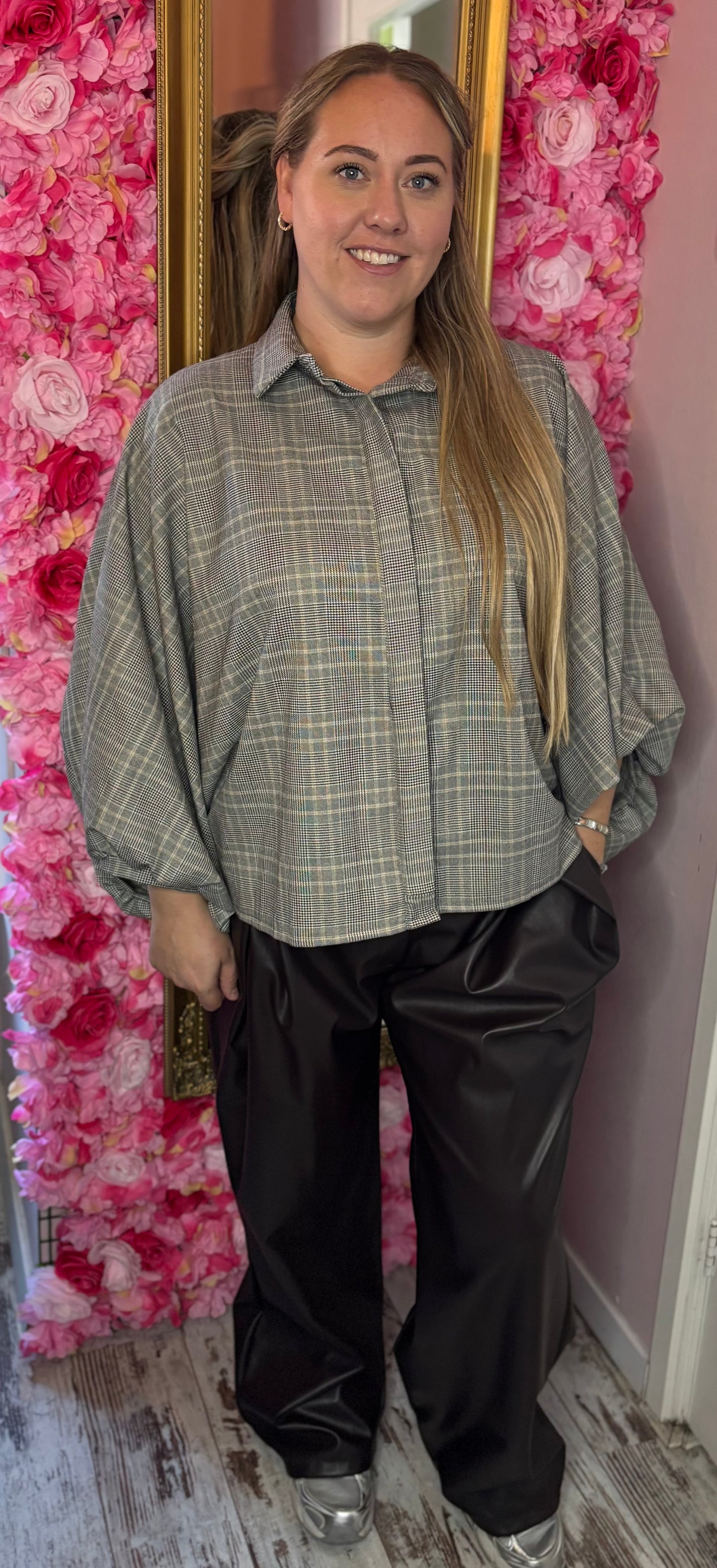 Blouse Check Chan Bruin Plus Size Maat 44 t/m 48-50