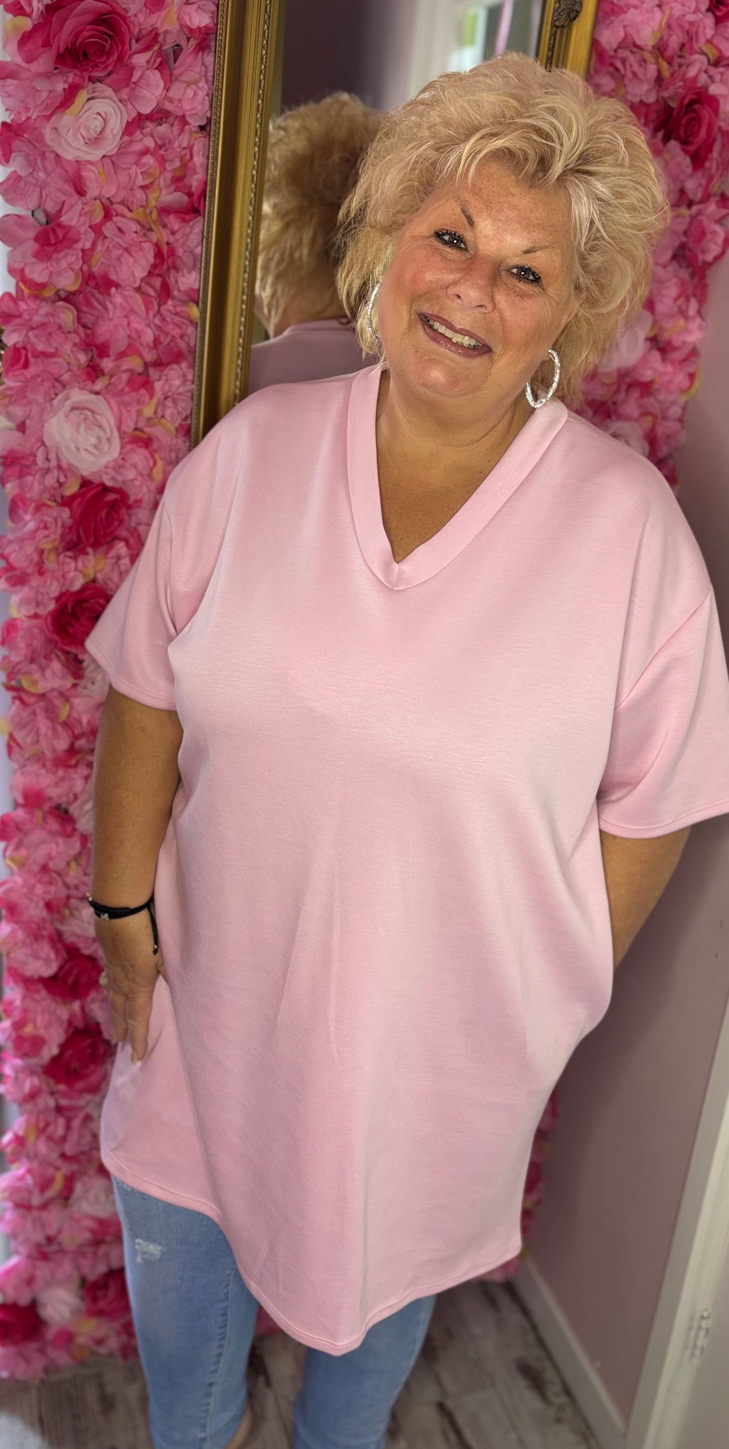 Lang T-shirt/T-shirt Jurk Basic Licht Roze Maat 48 t/m 54