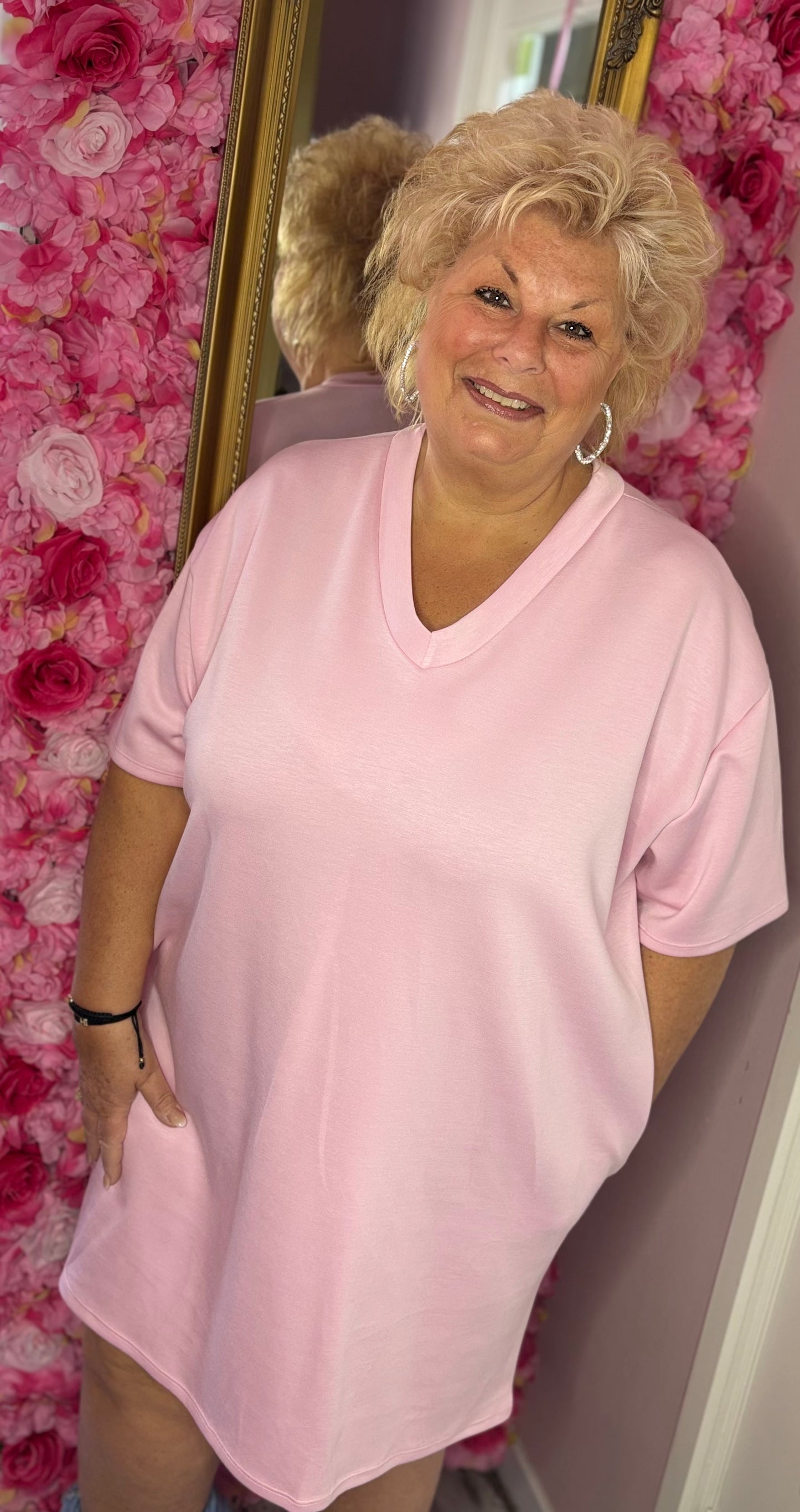 Lang T-shirt/T-shirt Jurk Basic Licht Roze Maat 48 t/m 54