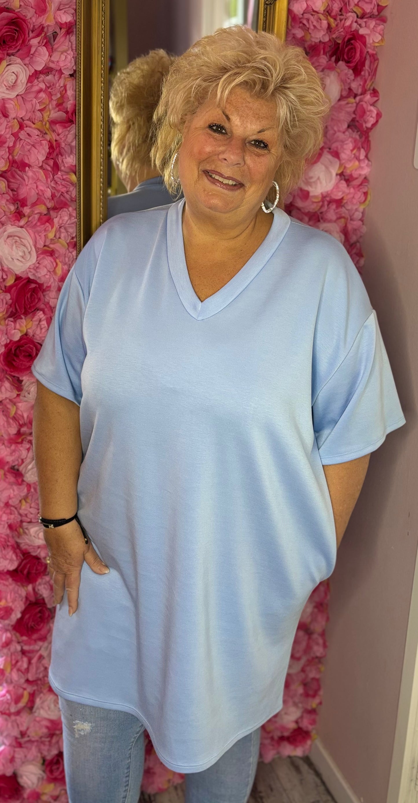 Lang T-shirt/T-shirt Jurk Basic Licht Blauw Maat 48 t/m 54