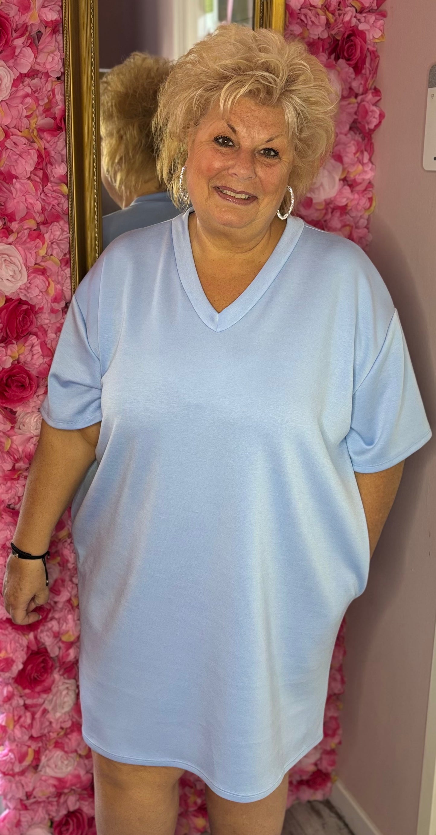 Lang T-shirt/T-shirt Jurk Basic Licht Blauw Maat 48 t/m 54