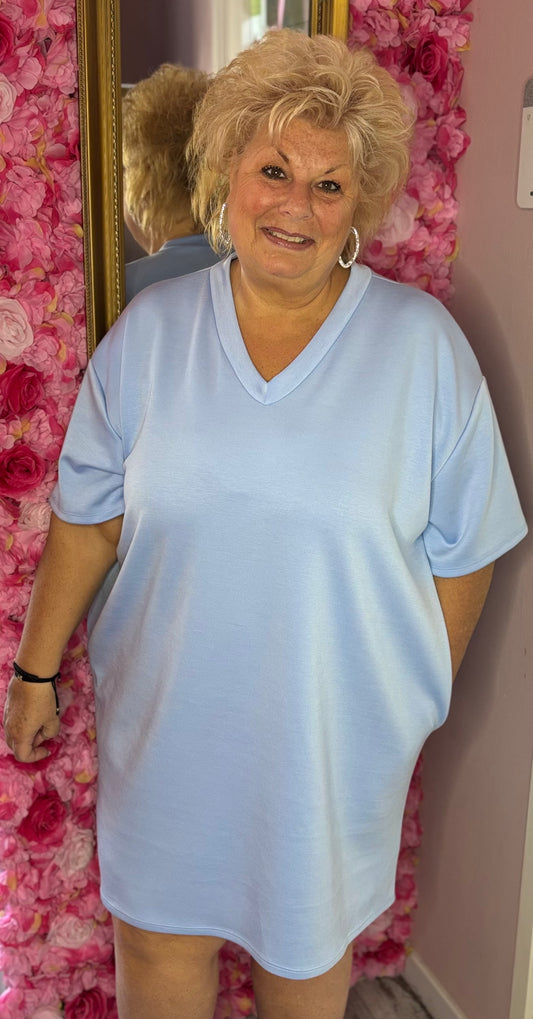 Lang T-shirt/T-shirt Jurk Basic Licht Blauw Maat 48 t/m 54