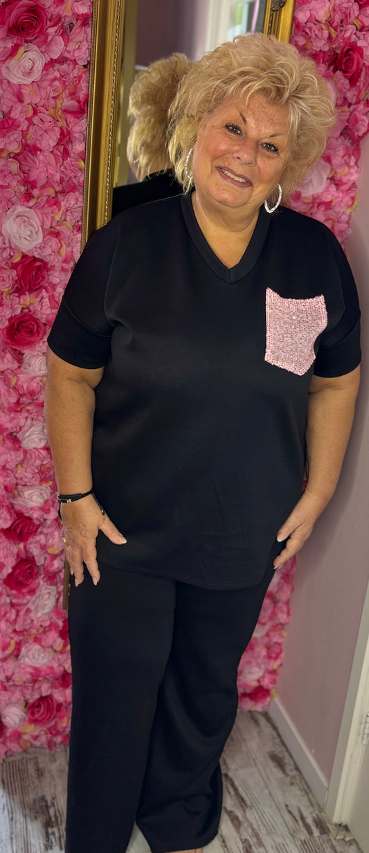 Comfy Set Glitter Zwart Plus Size maat 46 t/m 52