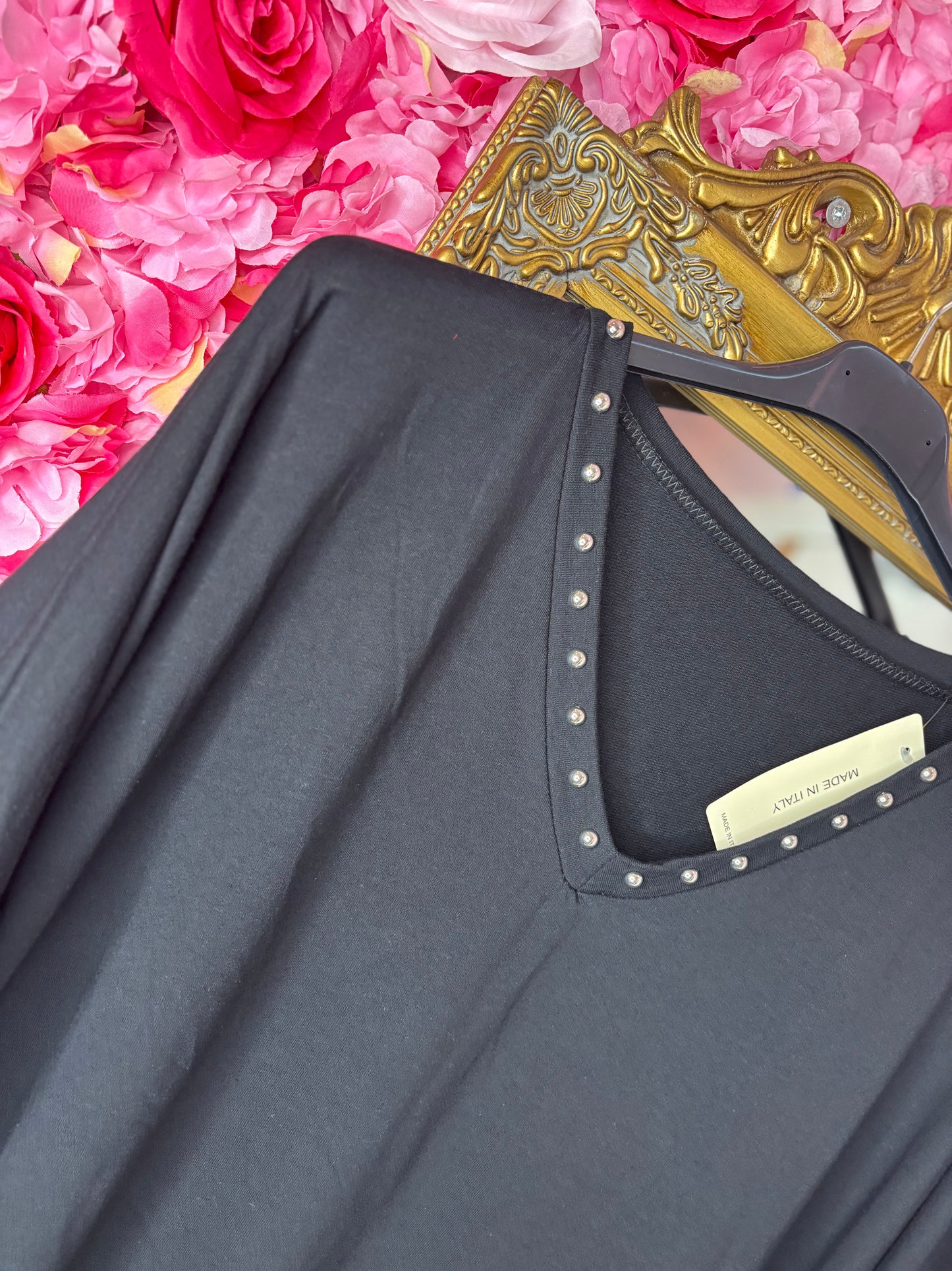 Long Sleeve The Studded Basic Zwart Plus Size maat 48 t/m 52