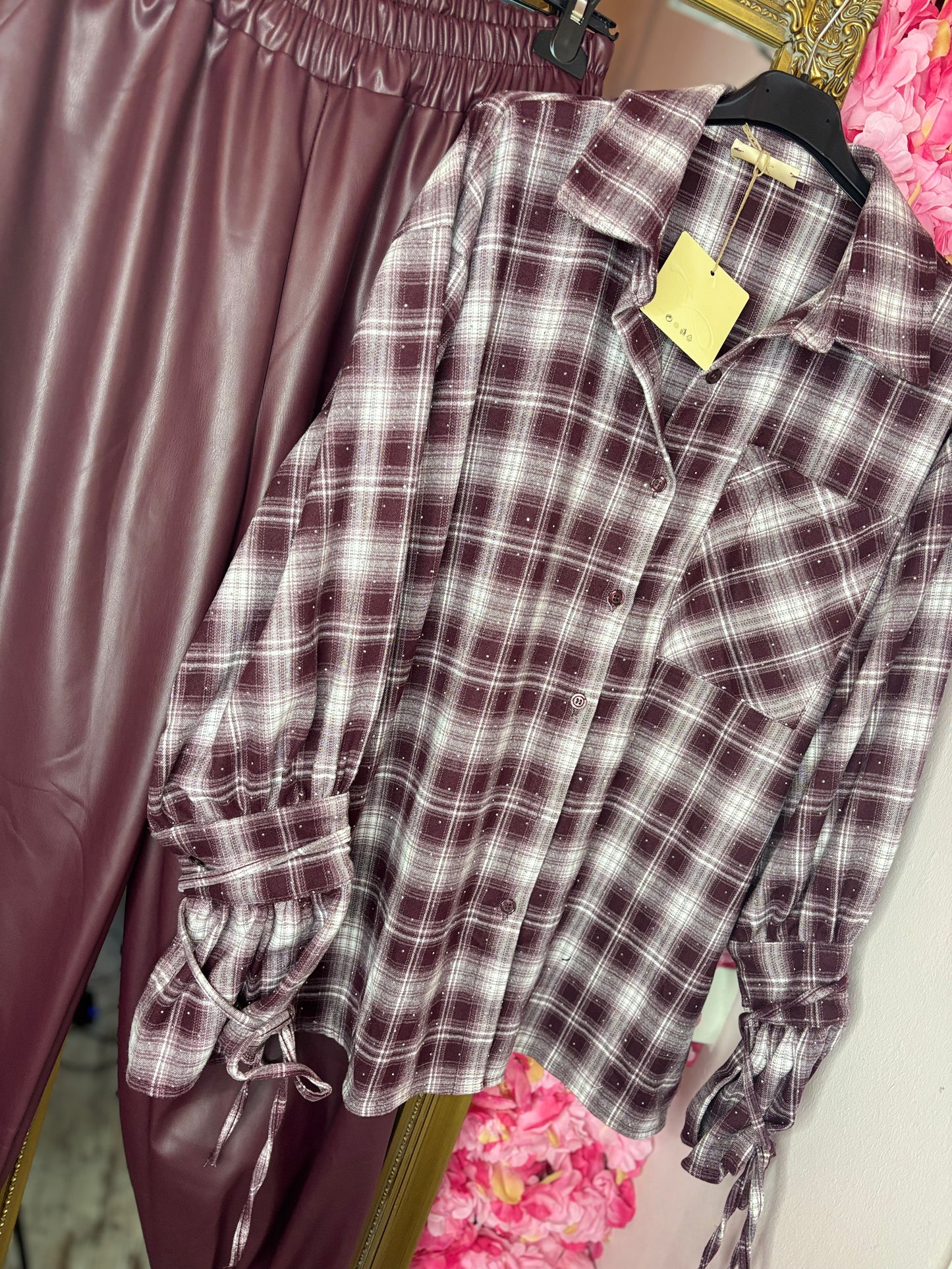 Blouse Blingy Ruit Bordeaux Plus Size Maat t/m 48
