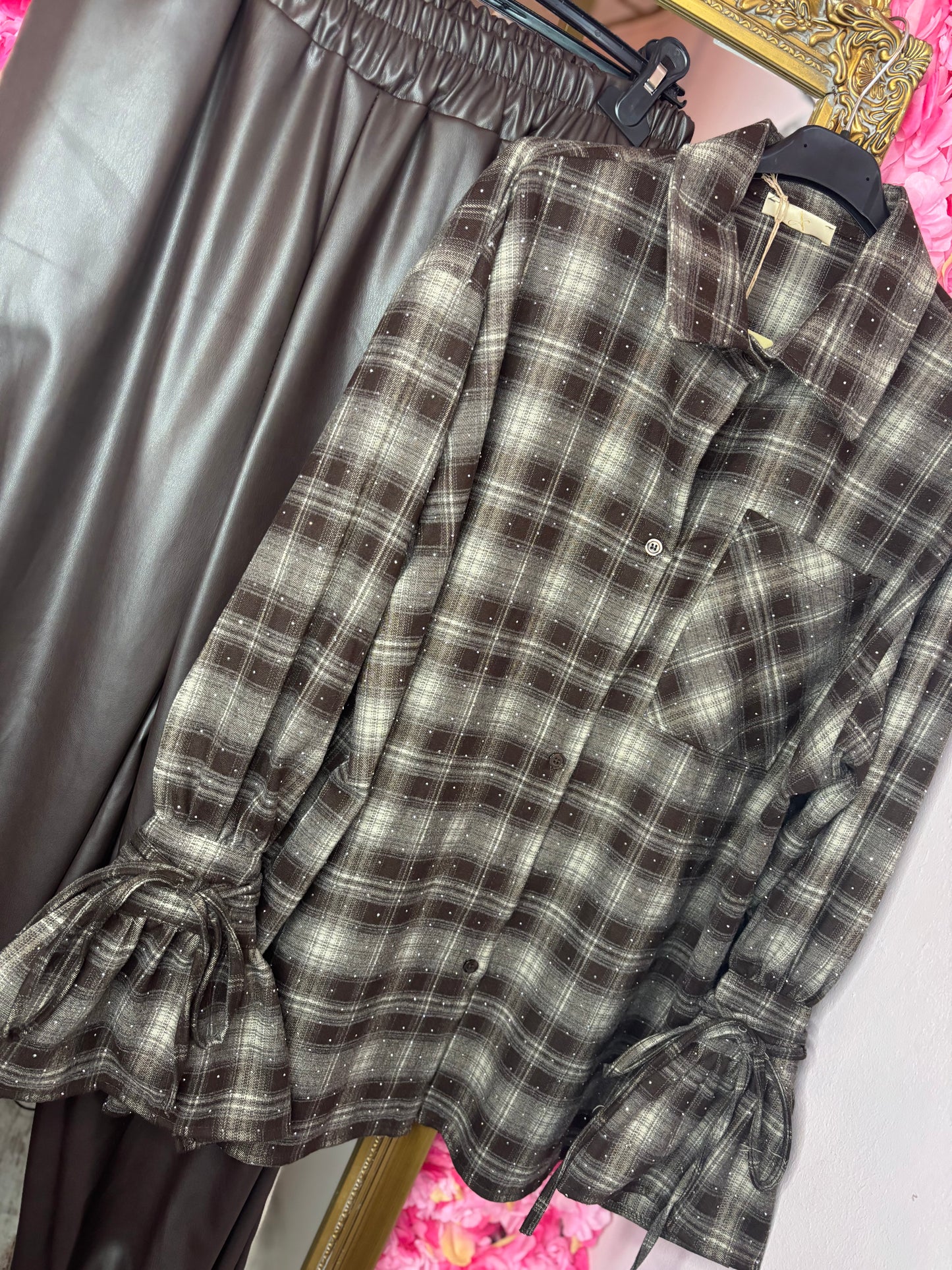 Blouse Blingy Ruit Bruin Plus Size Maat t/m 48