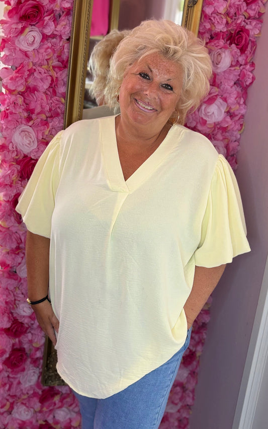 Blouse Pof Mouw Geel Plus Size maat 48 t/m 54