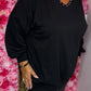 Long Sleeve The Studded Basic Zwart Plus Size maat 48 t/m 52
