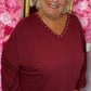 Long Sleeve The Studded Basic Bordeaux Plus Size maat 48 t/m 52