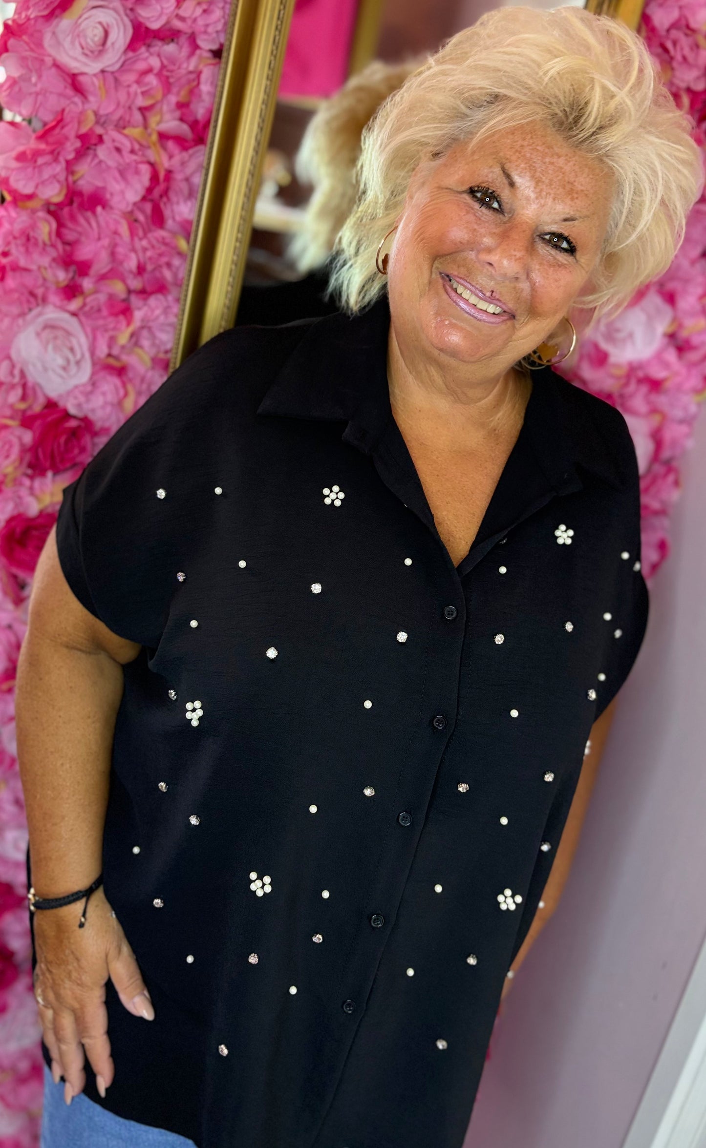 Blouse Parel Zwart Plus Size Maat 48 t/m 54