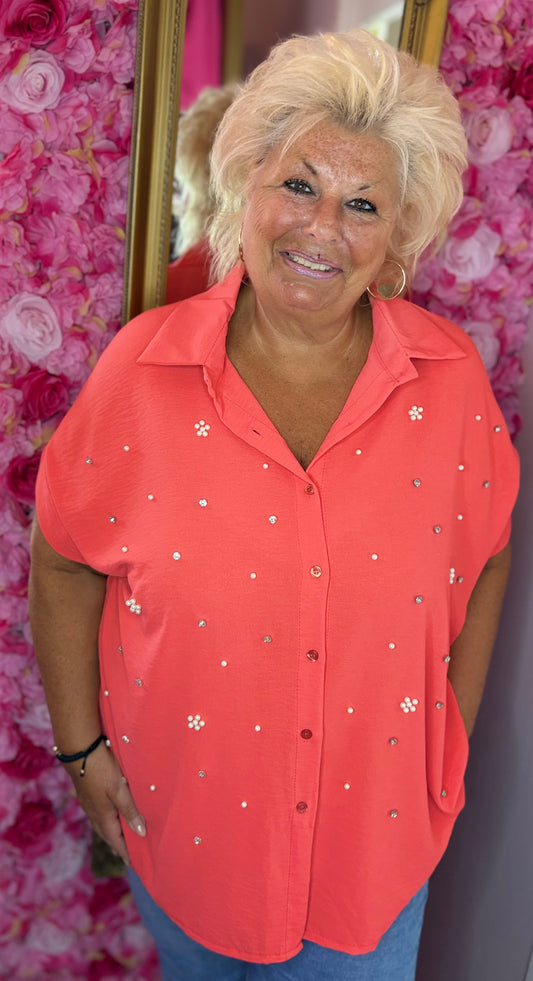 Blouse Parel Koraal Plus Size Maat 48 t/m 54
