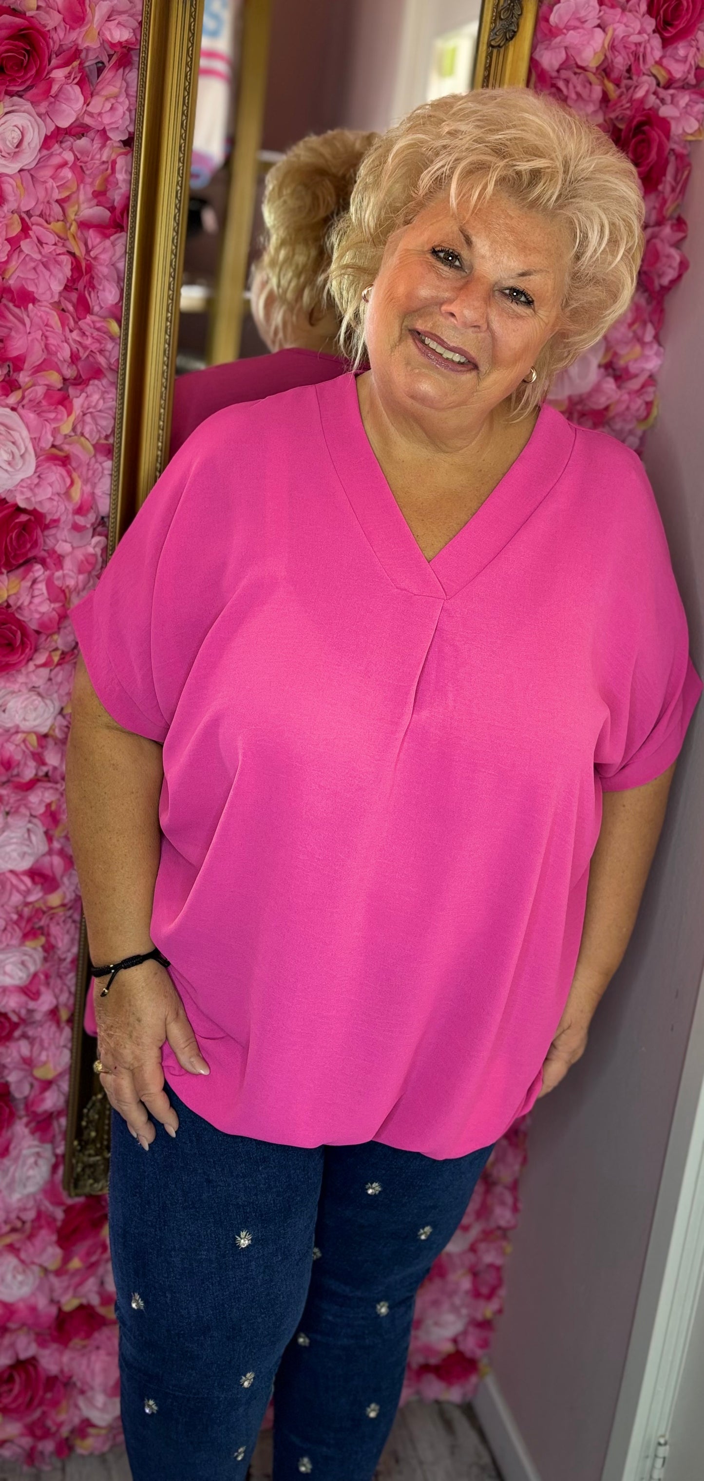 Blouse Ballon Sum Fuchsia Plus Size maat 48 t/m 54