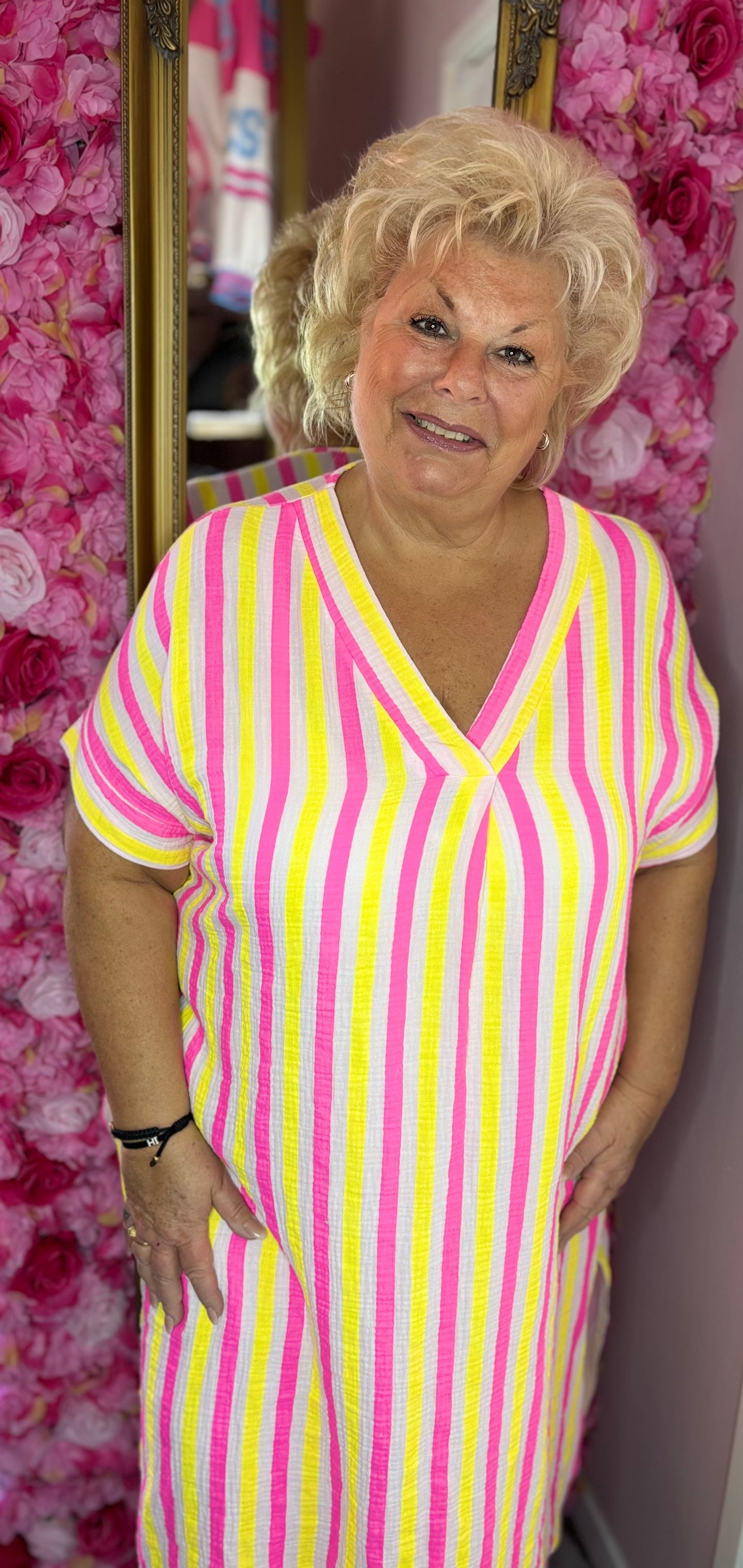 *LUCKY LOOK* Lange Jurk Happy Katoen Geel Plus Size Maat 48 t/m 54