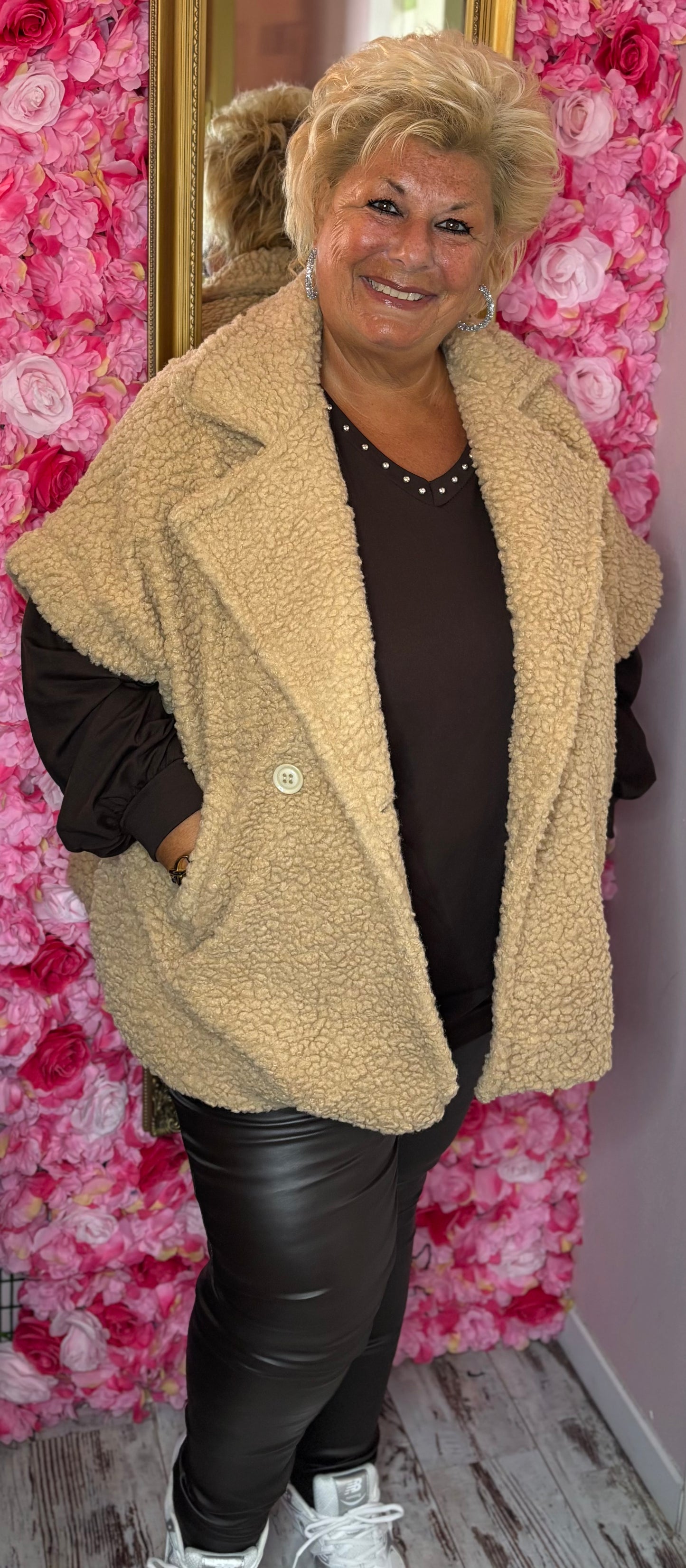Gilet Teddy Camel Plus Size Maat 48 t/m 54