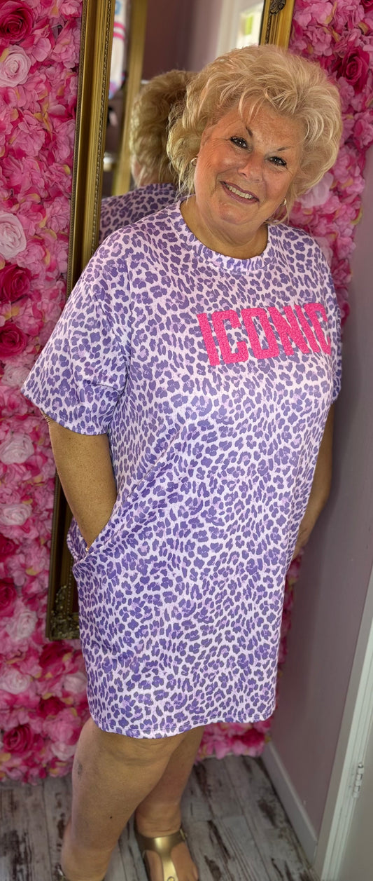 Jurk Icon Panter Lilla Plus Size Maat 46 t/m 52-54