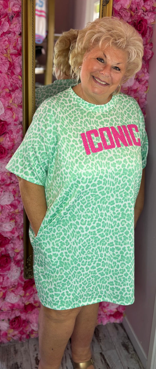 Jurk Icon Panter Mint Plus Size Maat 46 t/m 52-54