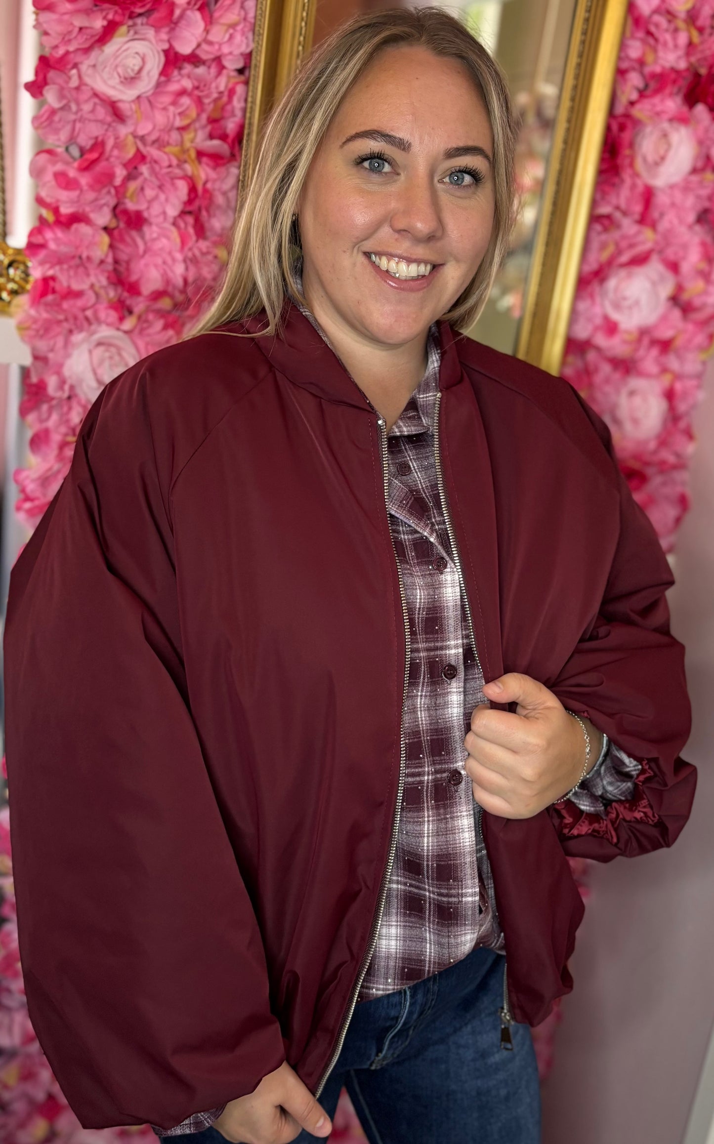 Blouse Blingy Ruit Bordeaux Plus Size Maat t/m 48