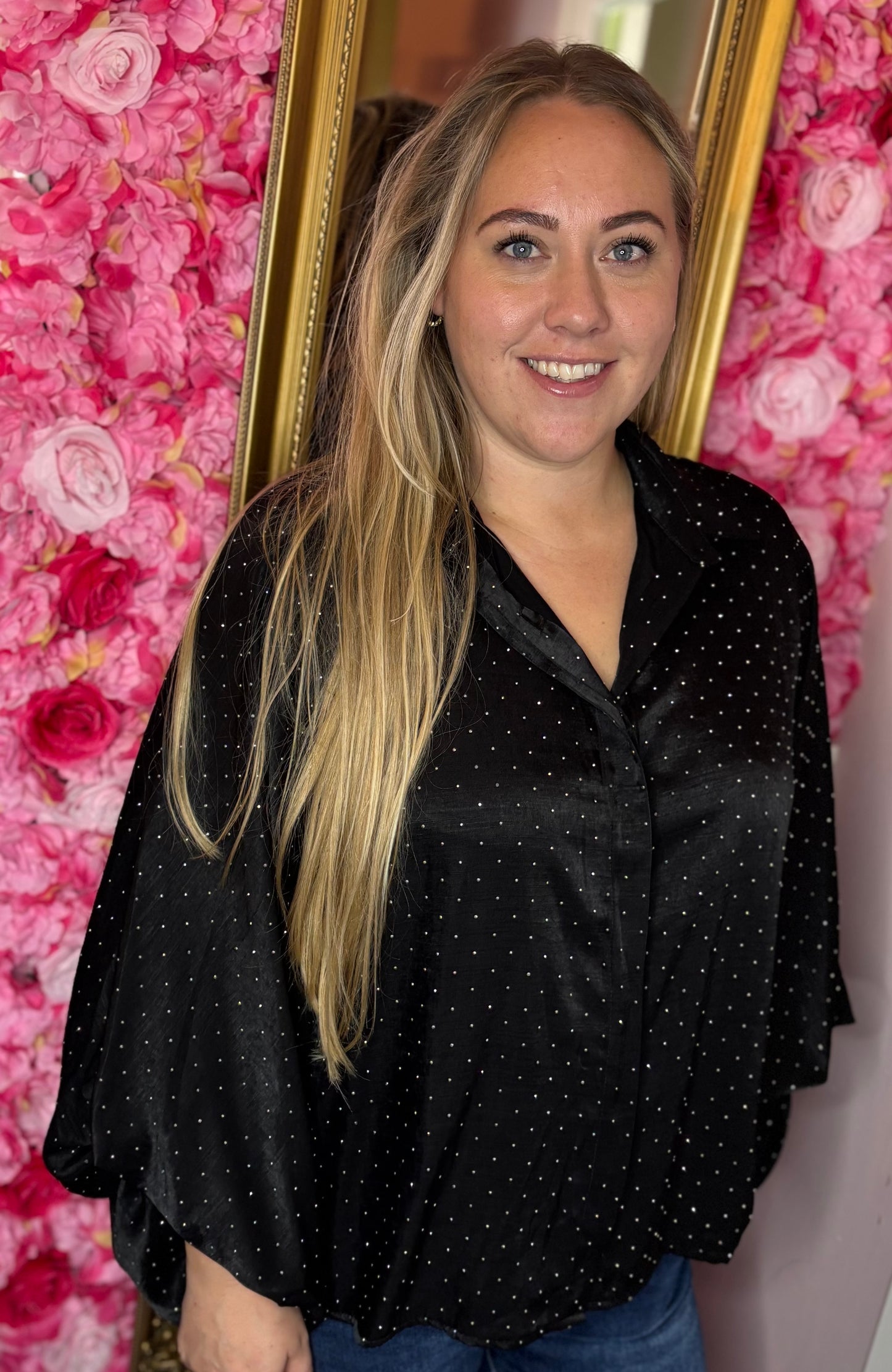 Blouse Shine Butty Zwart Plus Size Maat 44 t/m 48-50