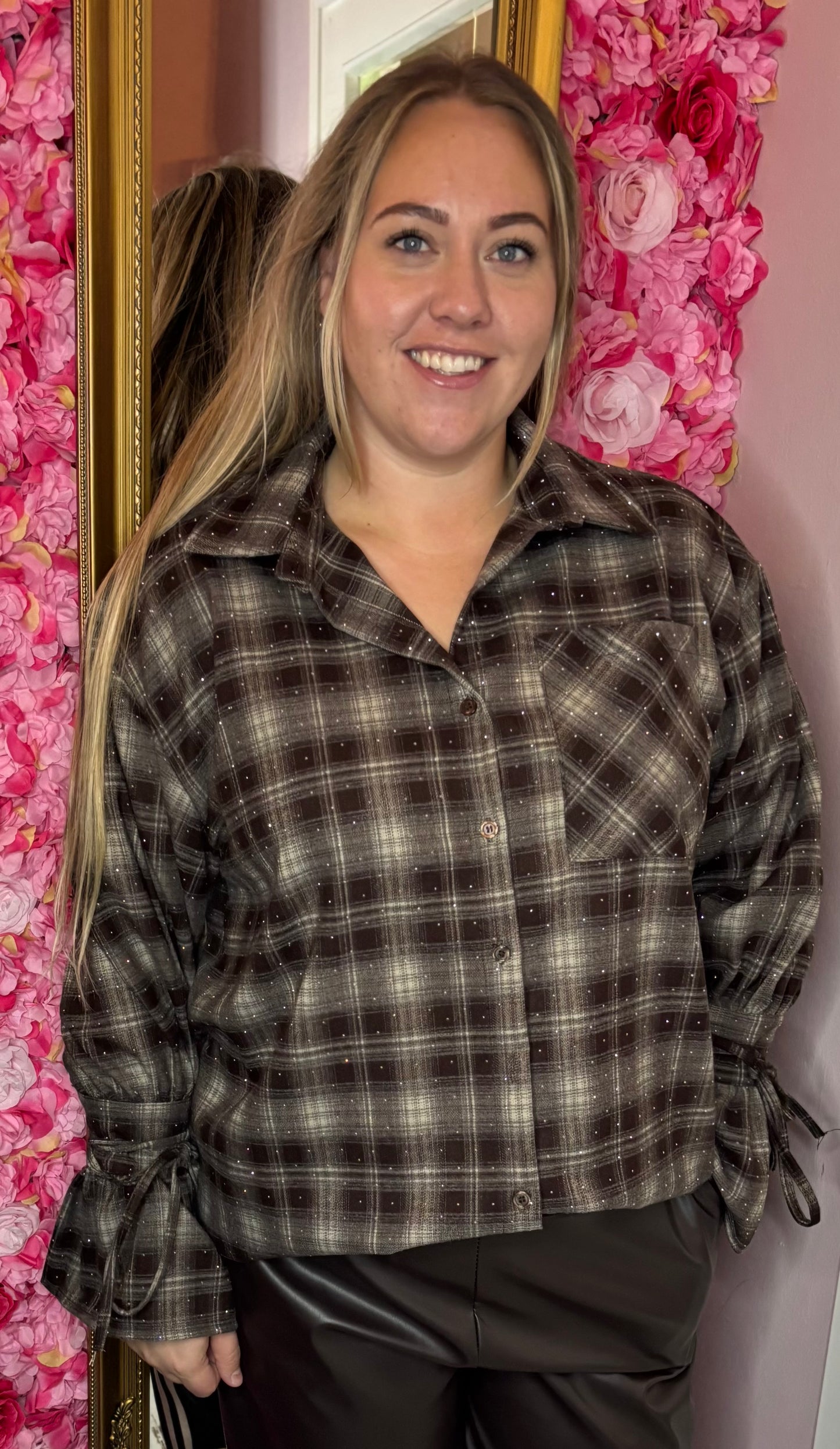 Blouse Blingy Ruit Bruin Plus Size Maat t/m 48