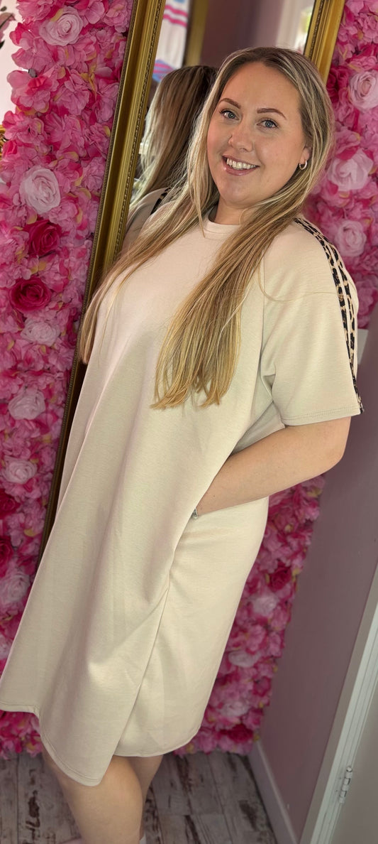 Shirt Jurk Stripe Beige tot Maat 48-50