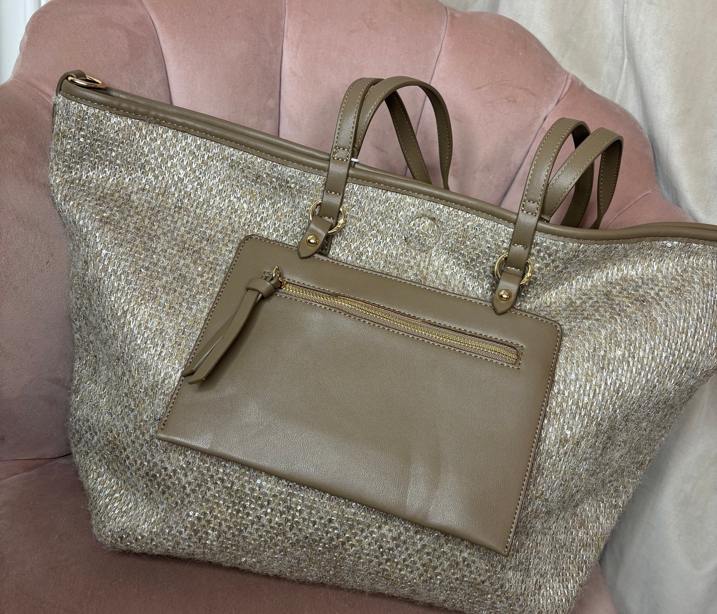 Tas Shopper Paillet Beige