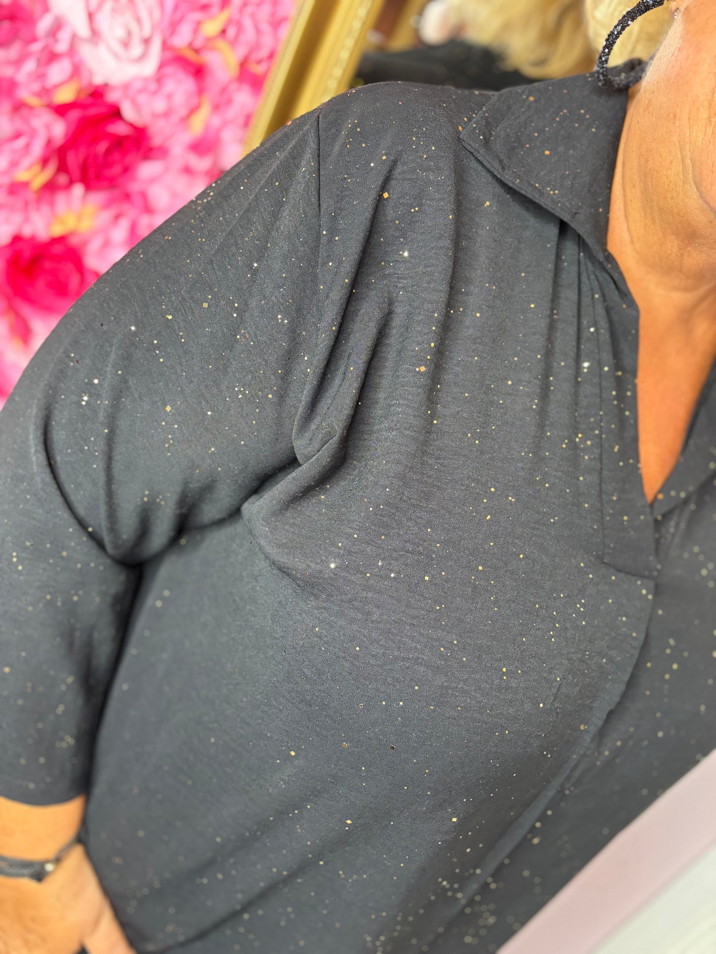 Blouse Glam Balloon Zwart Plus Size maat 48 t/m 54