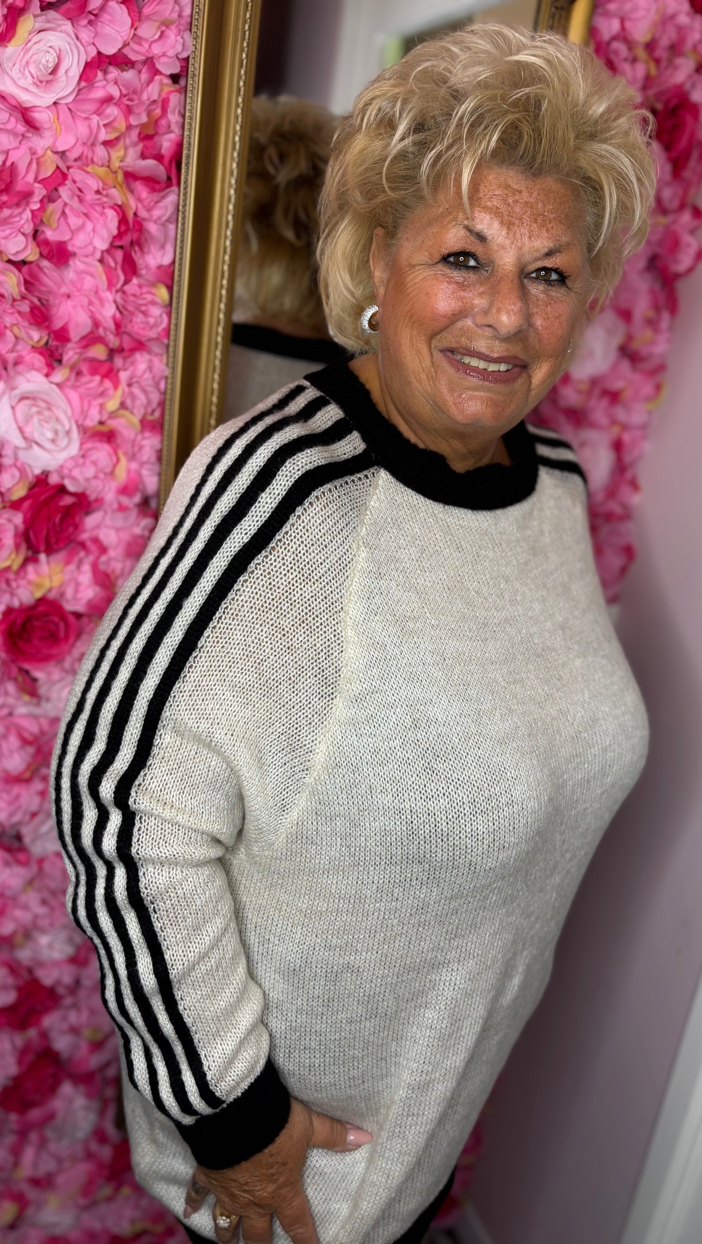 Trui Cozy Stripes Creme Plus Size Maat 48 t/m 52