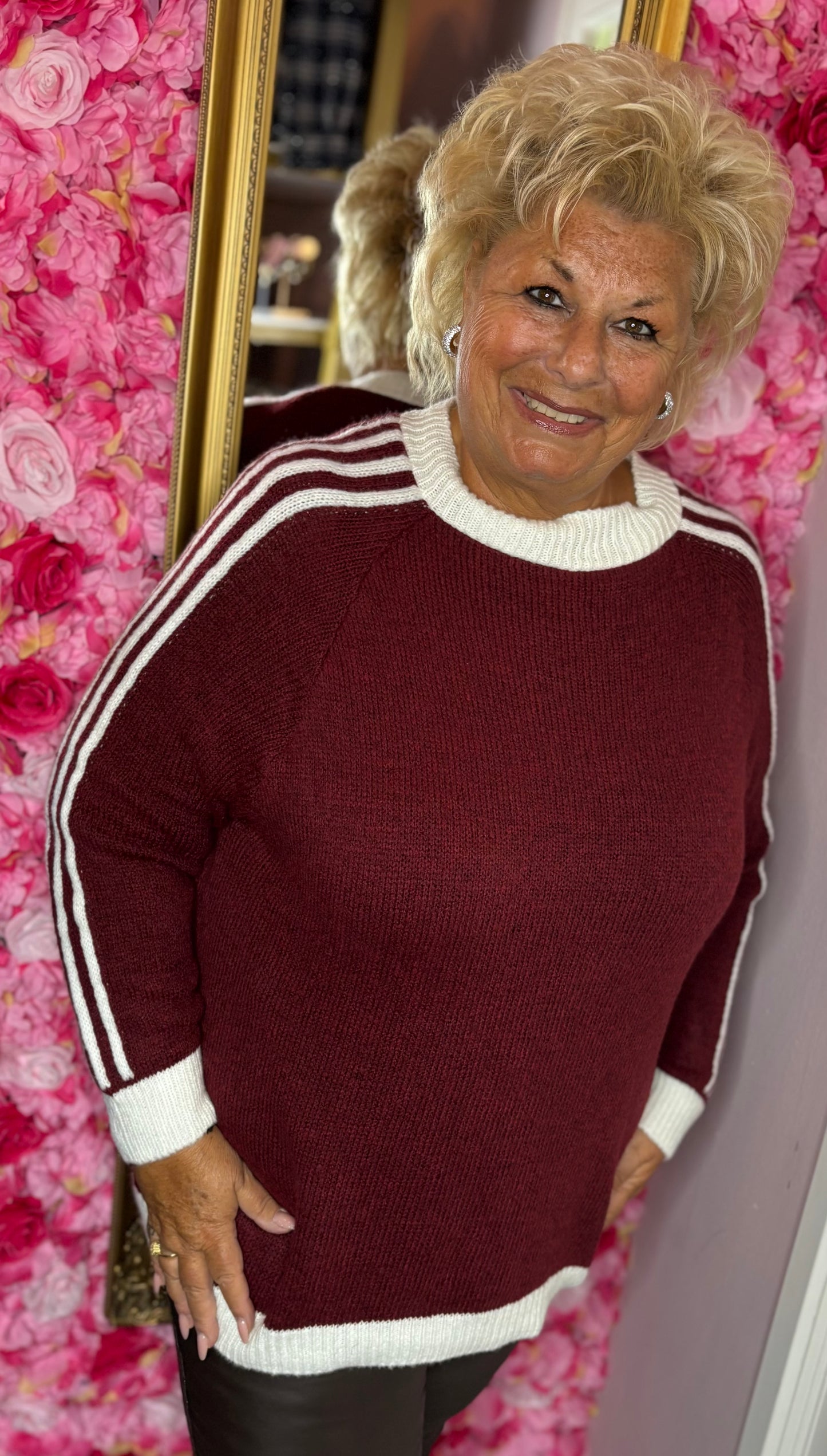 Trui Cozy Stripes Bordeaux Plus Size Maat 48 t/m 52