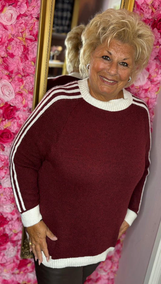 Trui Cozy Stripes Bordeaux Plus Size Maat 48 t/m 52