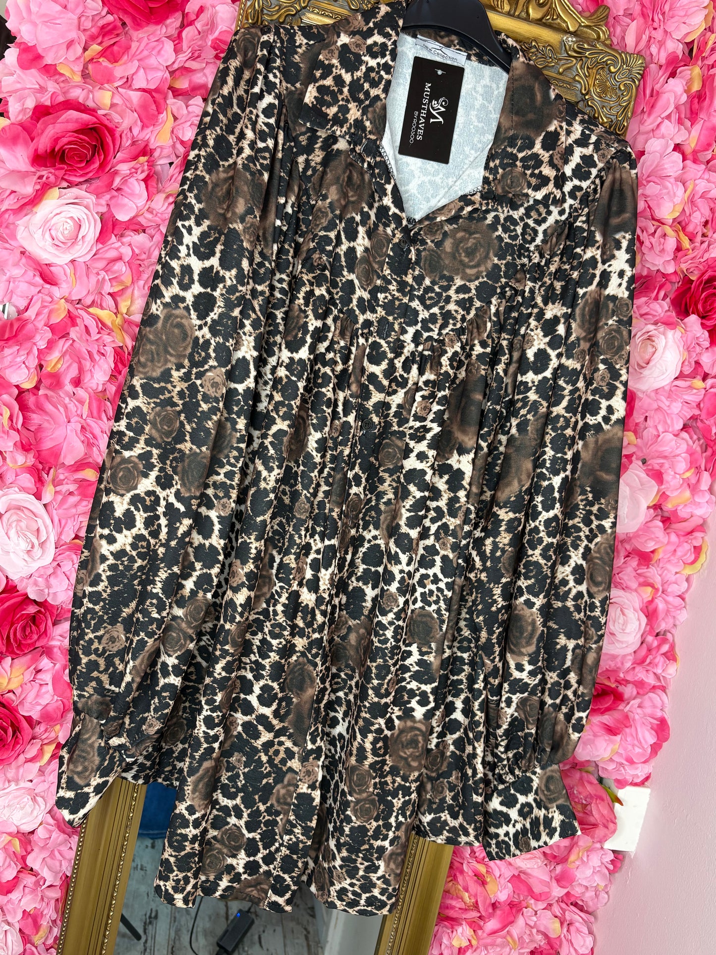 Blouse Roses Bruin Plus Size Maat 48 t/m 52-54