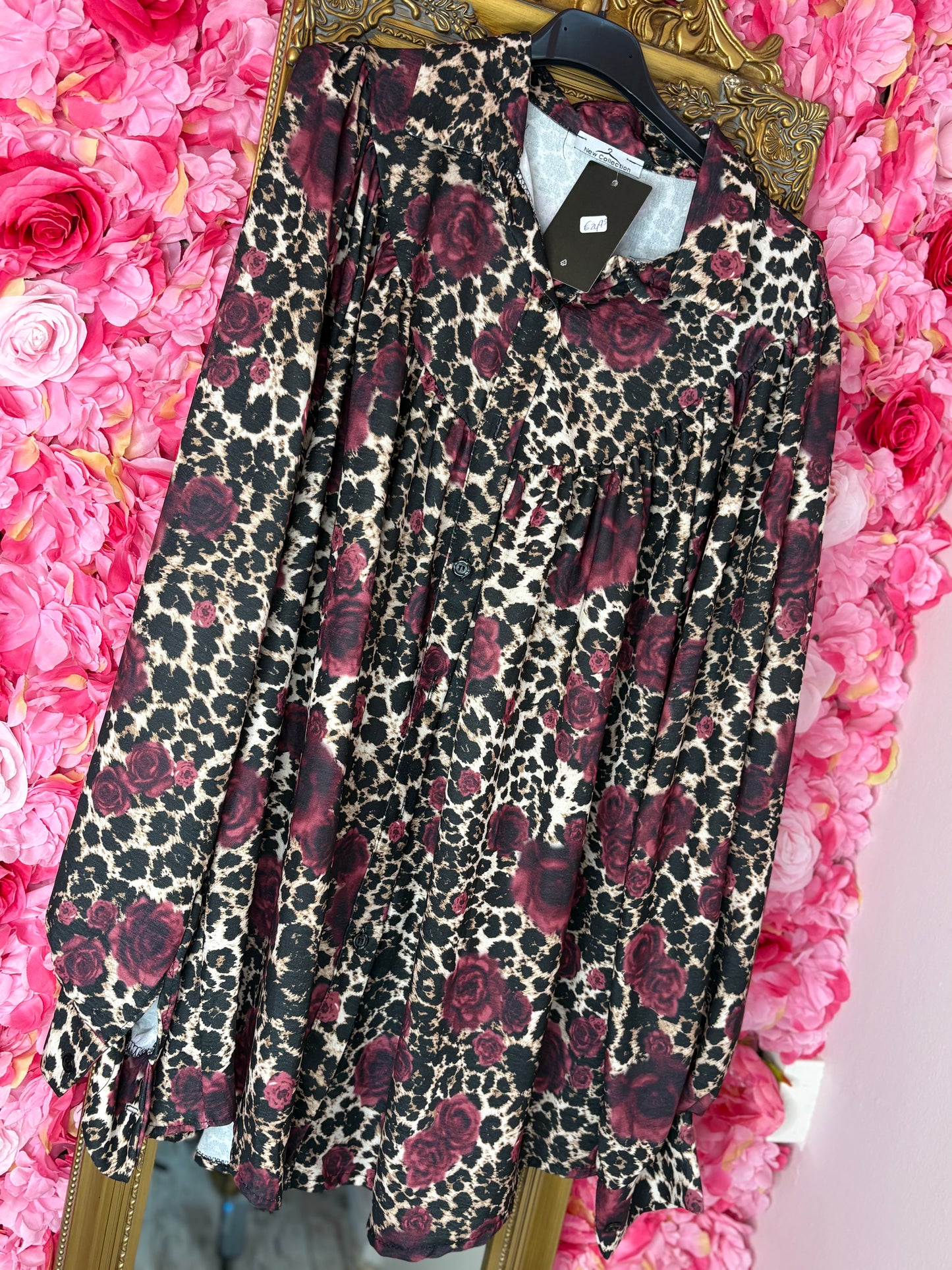 Blouse Roses Bordeaux Plus Size Maat 48 t/m 52-54