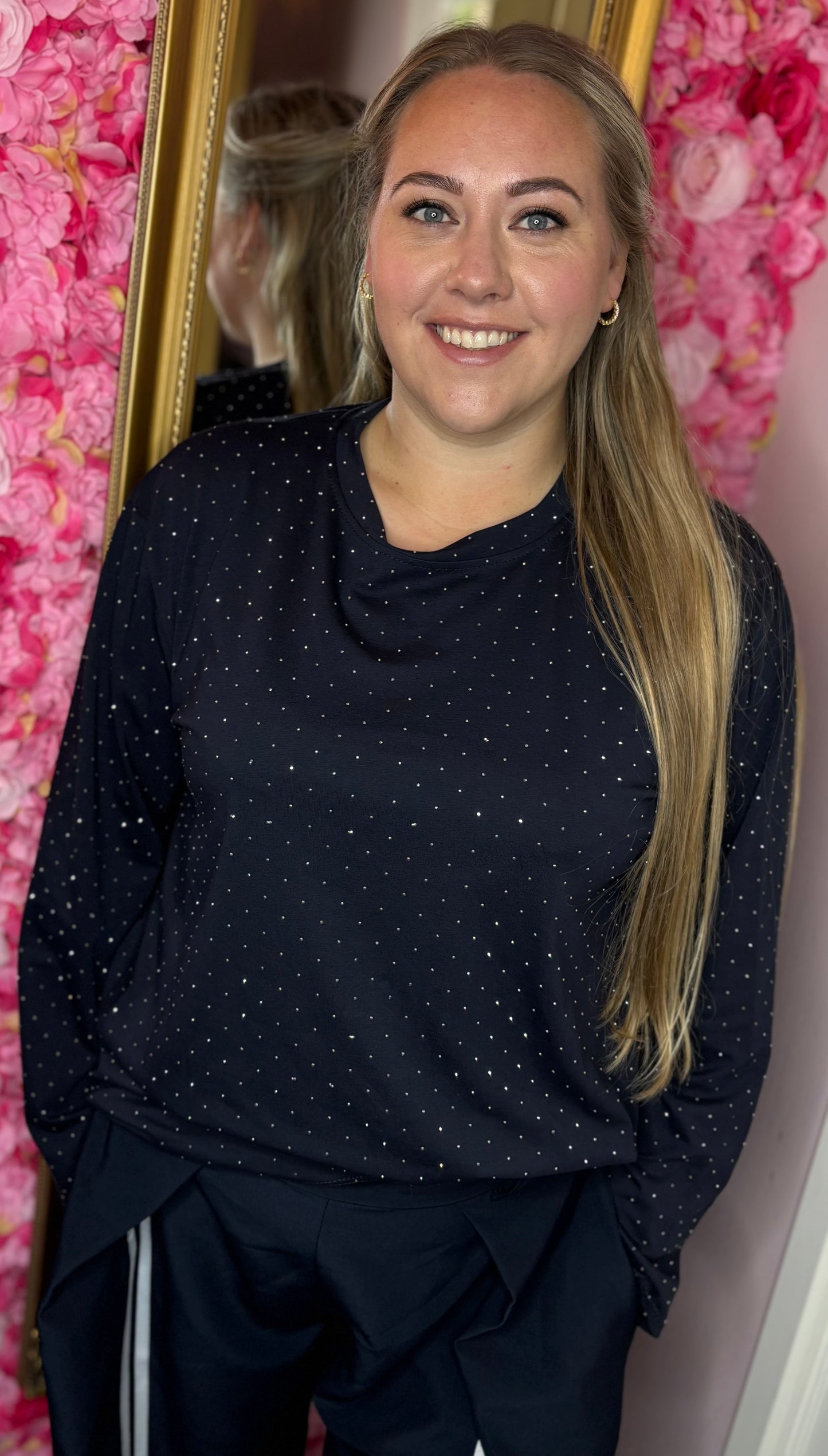 Long Sleeve Daily Glam Donker Blauw Plus Size maat 46 t/m 50