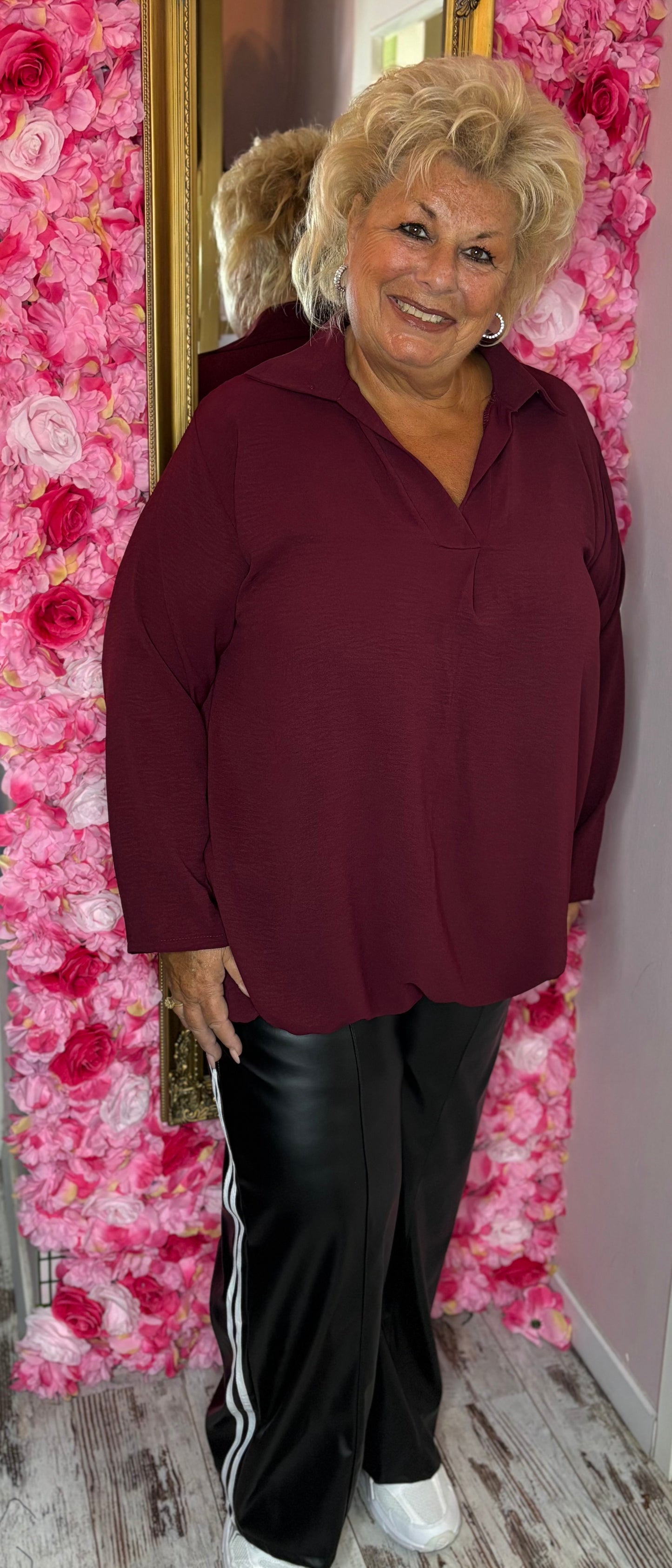Blouse Balloon Winter Chic Bordeaux Plus Size maat 48 t/m 54