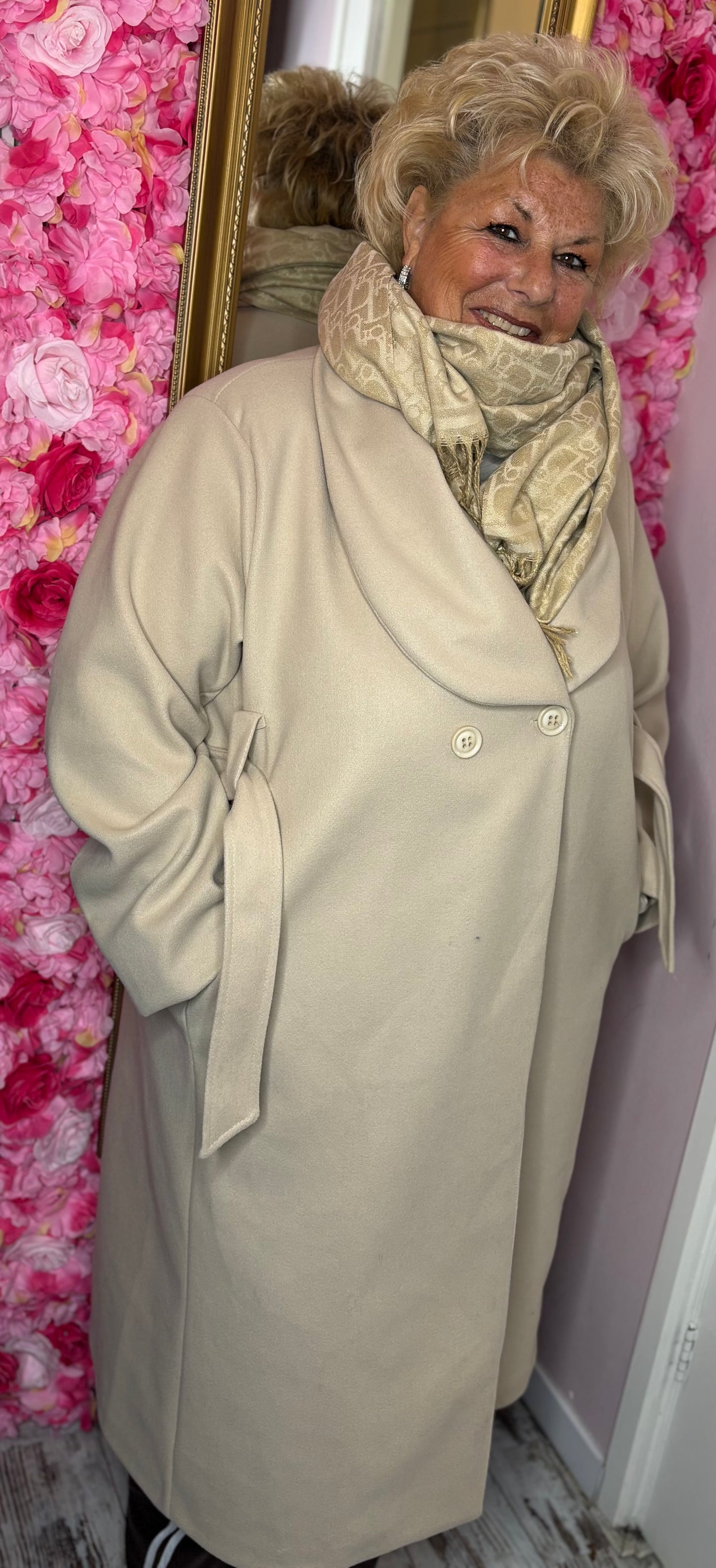 Jas Mantel Creme Plus Size Maat 50 t/m 54