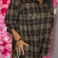 Blouse Checkmate Bling Bruin Plus Size Maat 50 t/m 54