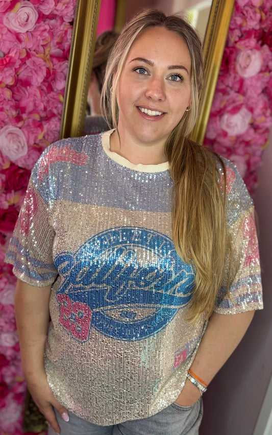 T-shirt Glamour San Blauw Plus Size t/m 48