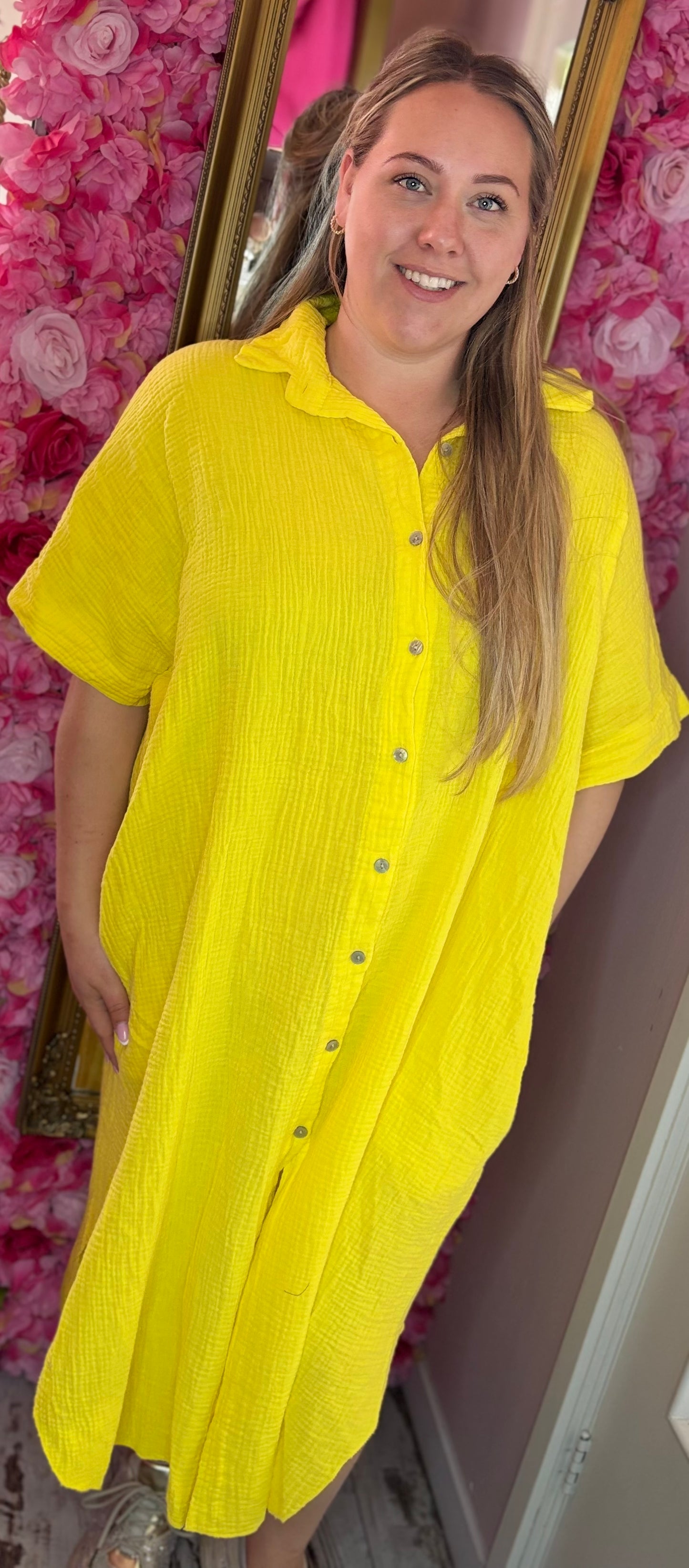Jurk Door Geel Plus Size Maat 48 t/m 54