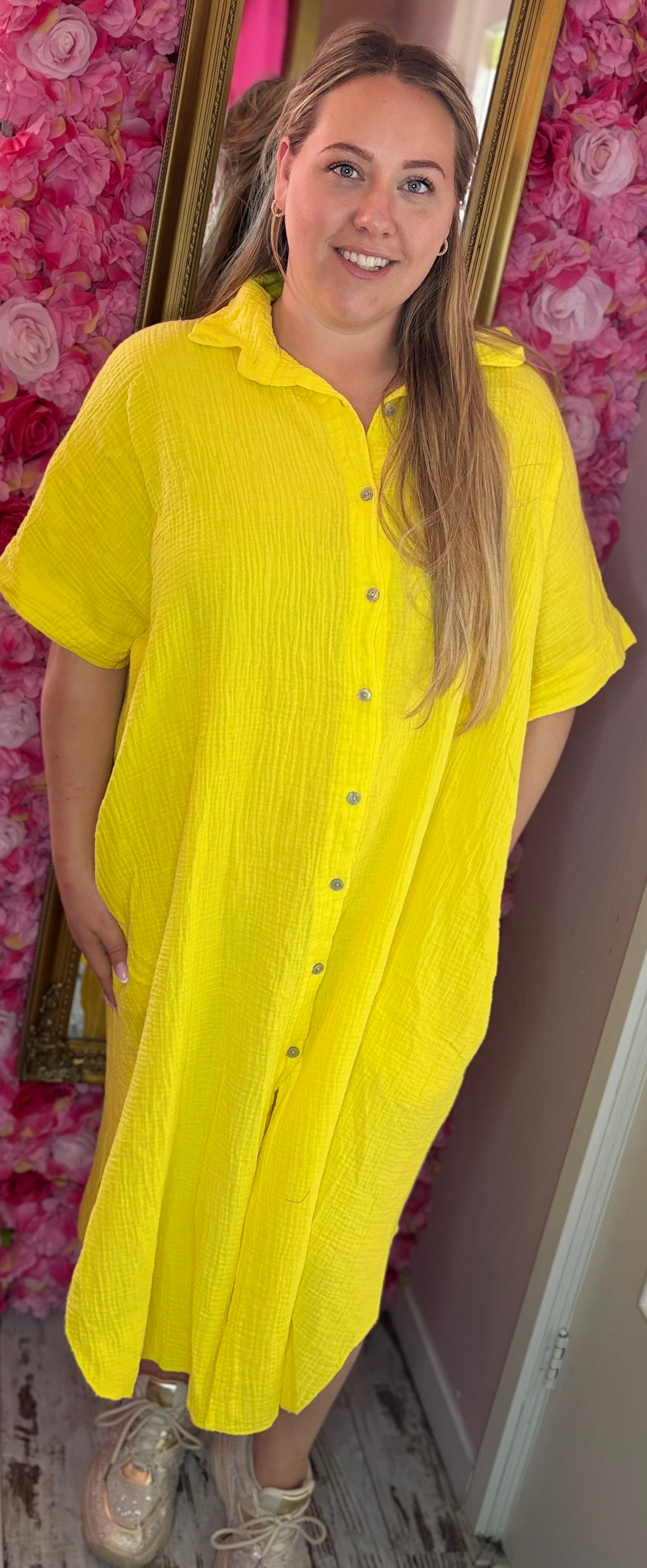 Jurk Door Geel Plus Size Maat 48 t/m 54