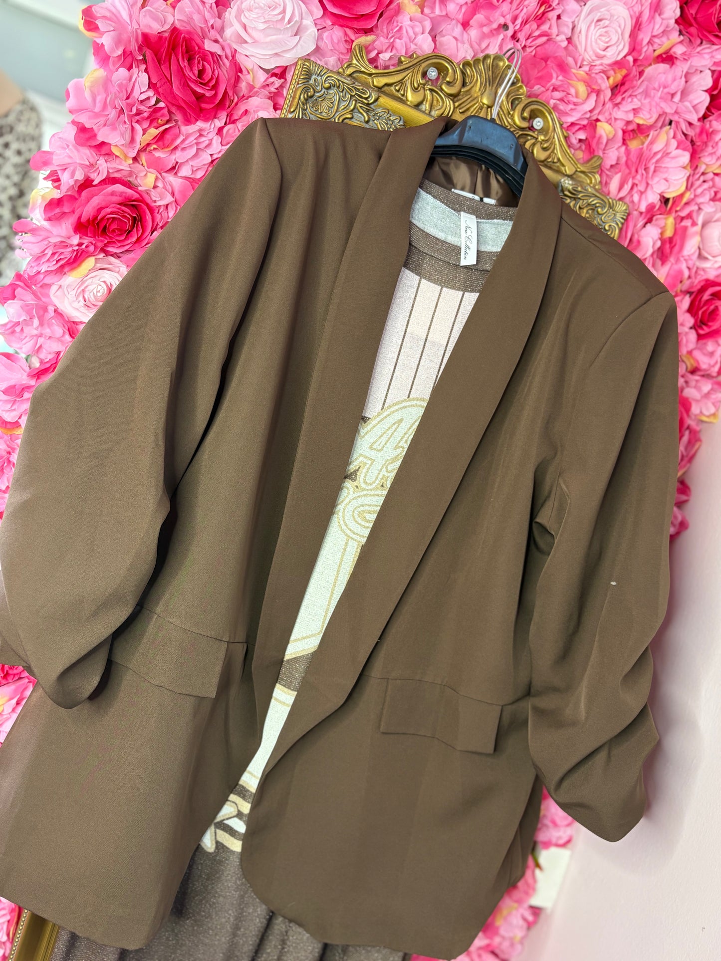 Blazer Basic Bruin Plus Size Maat 44 t/m 50
