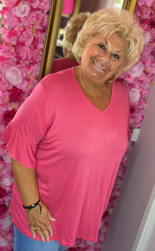 *LUCKY LOOK* T-shirt Rudy Koraal Plus Size Maat 48 t/m 52-54